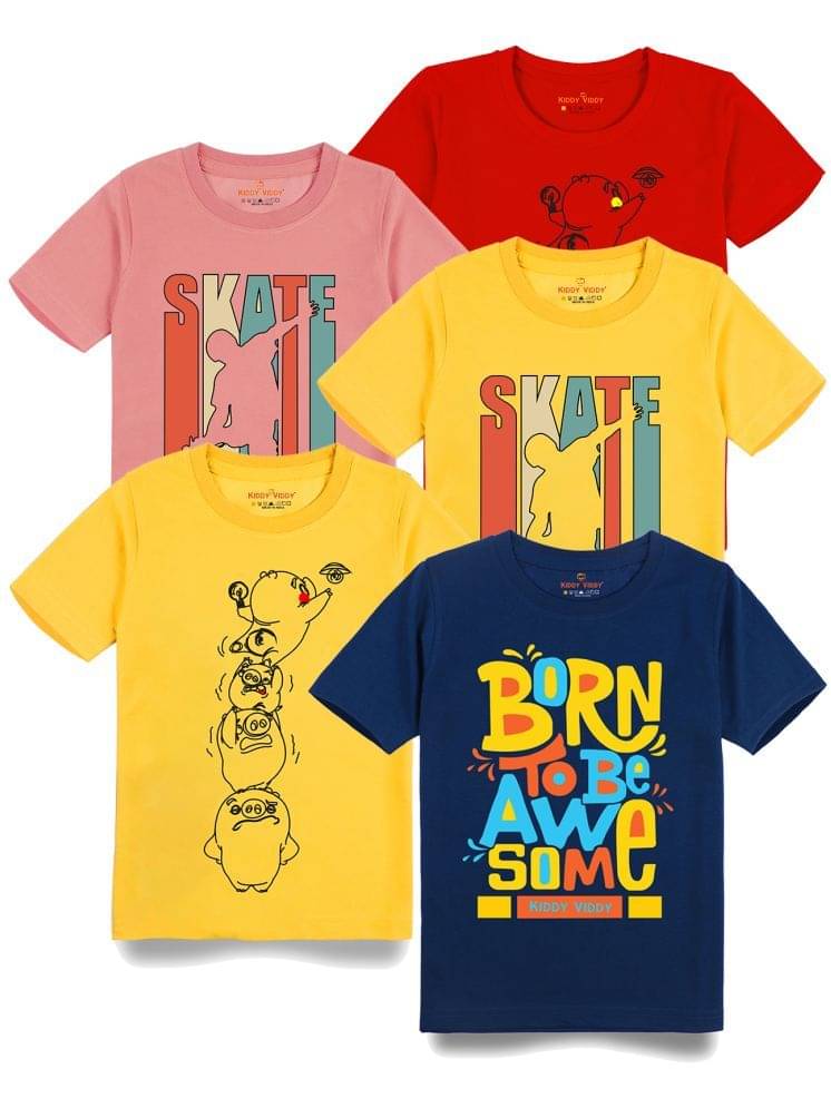     			KIDDY VIDDY Pack of 3 Boys Cotton T-Shirt ( Yellow )
