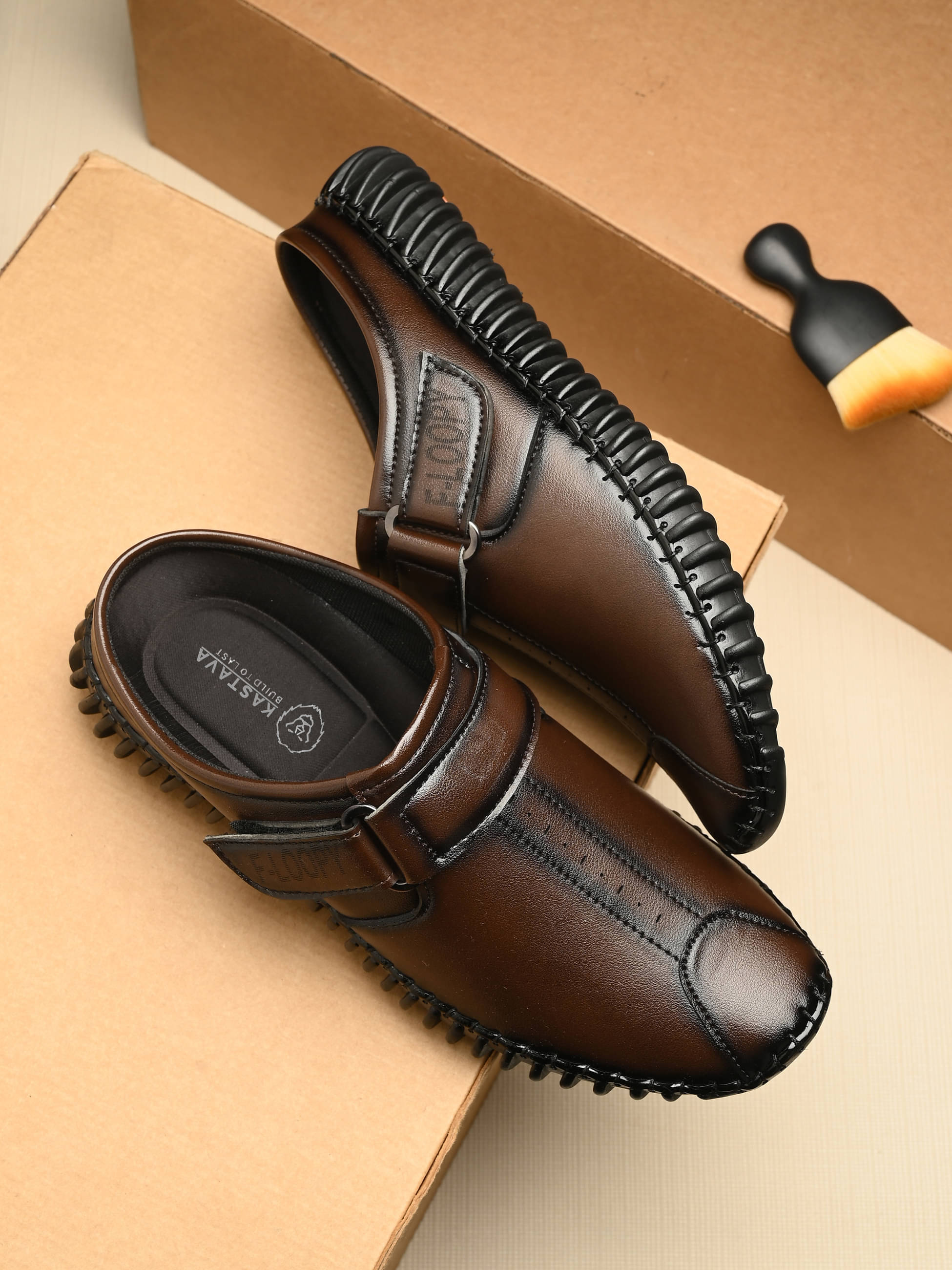     			Kastava Half Sandals, Brown Open Shoe Brown Men's Slip-on Shoes
