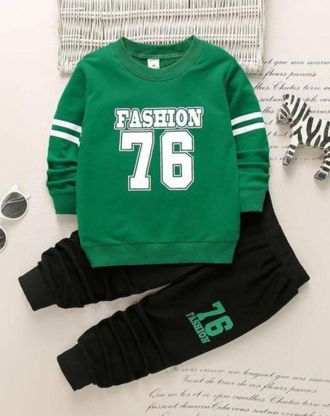 MUSNAH GARMENTS Pack of 2 Boys Cotton Sweatshirt & Trackpant Set ( Mint Green )