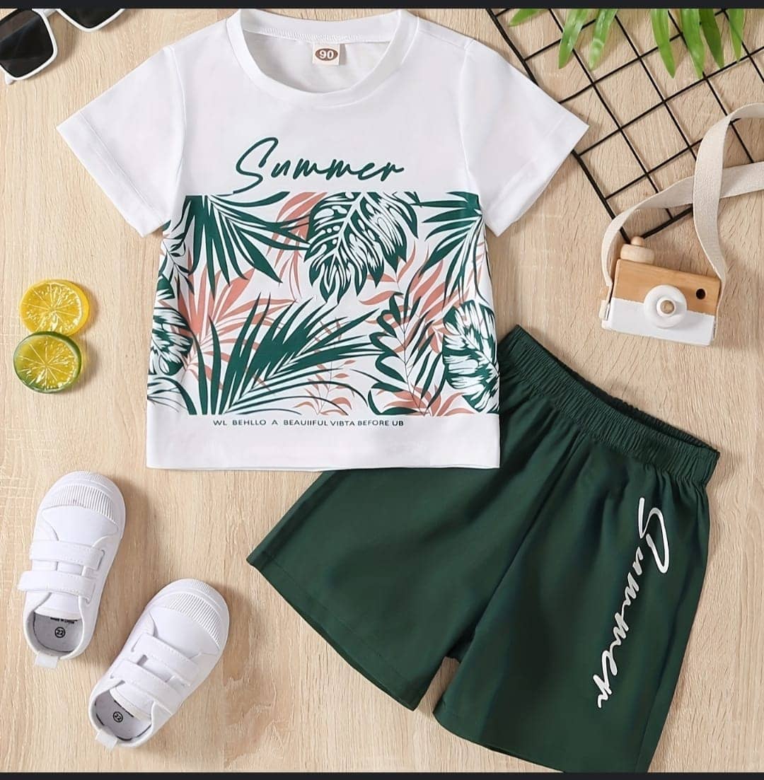 MUSNAH GARMENTS Pack of 2 Baby Boys Cotton T-Shirt & Shorts ( White & Green )