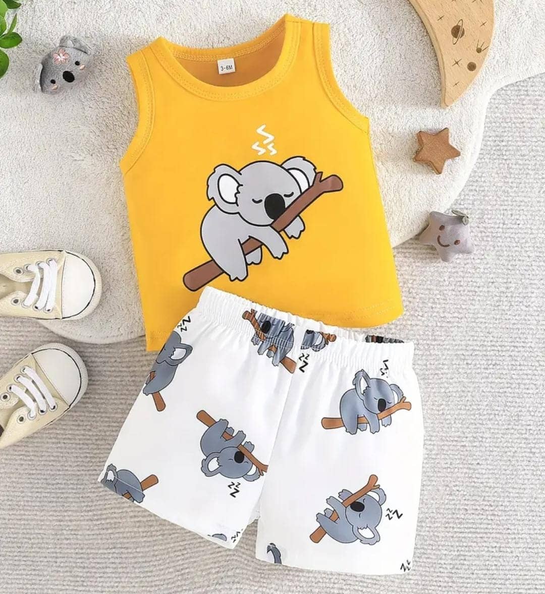 MUSNAH GARMENTS Pack of 2 Boys Cotton T-Shirt & Shorts Set ( Yellow )