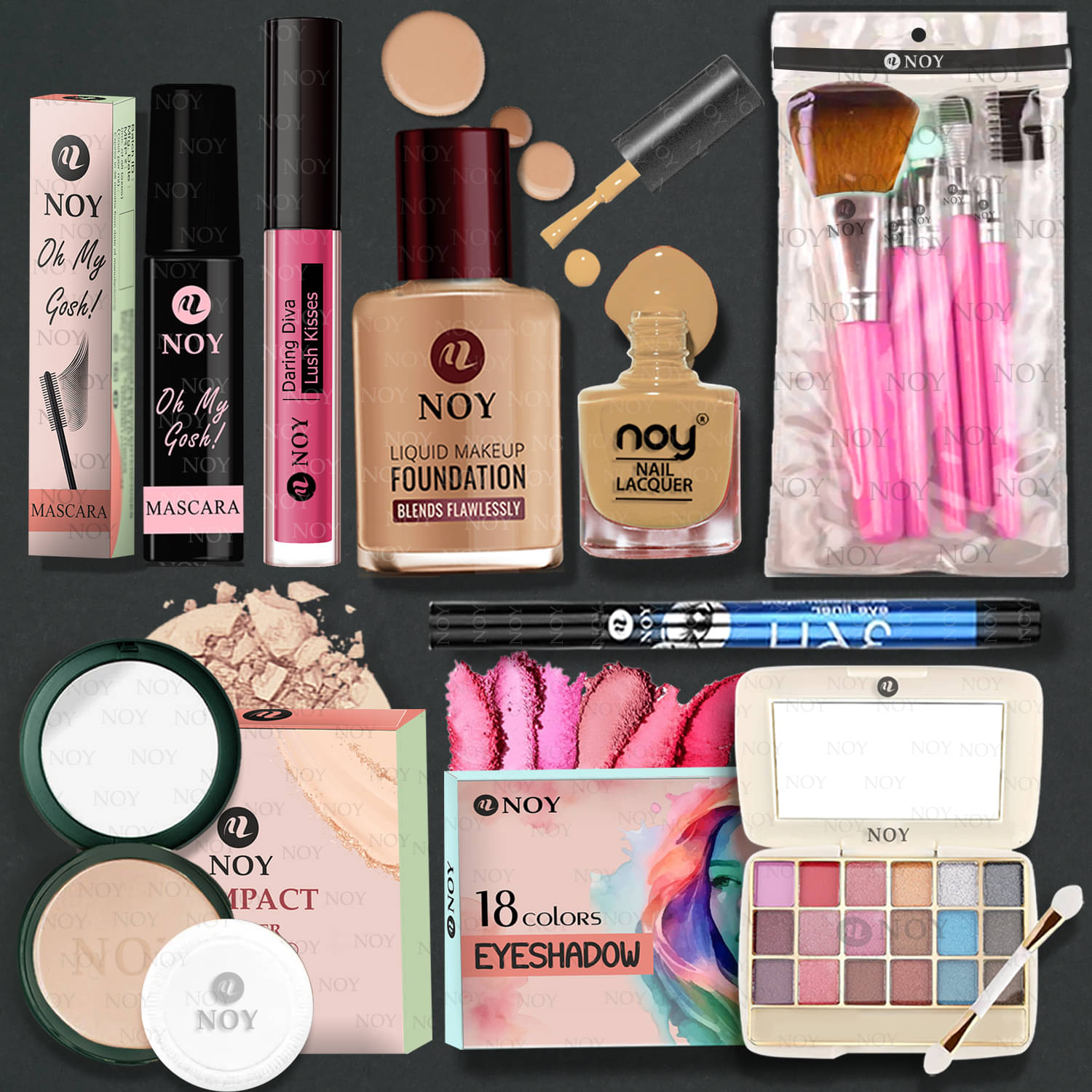     			NOY Makeup Kit ( Compact+Eyeshdadow+Brush+Foundation+Lipstick etc )
