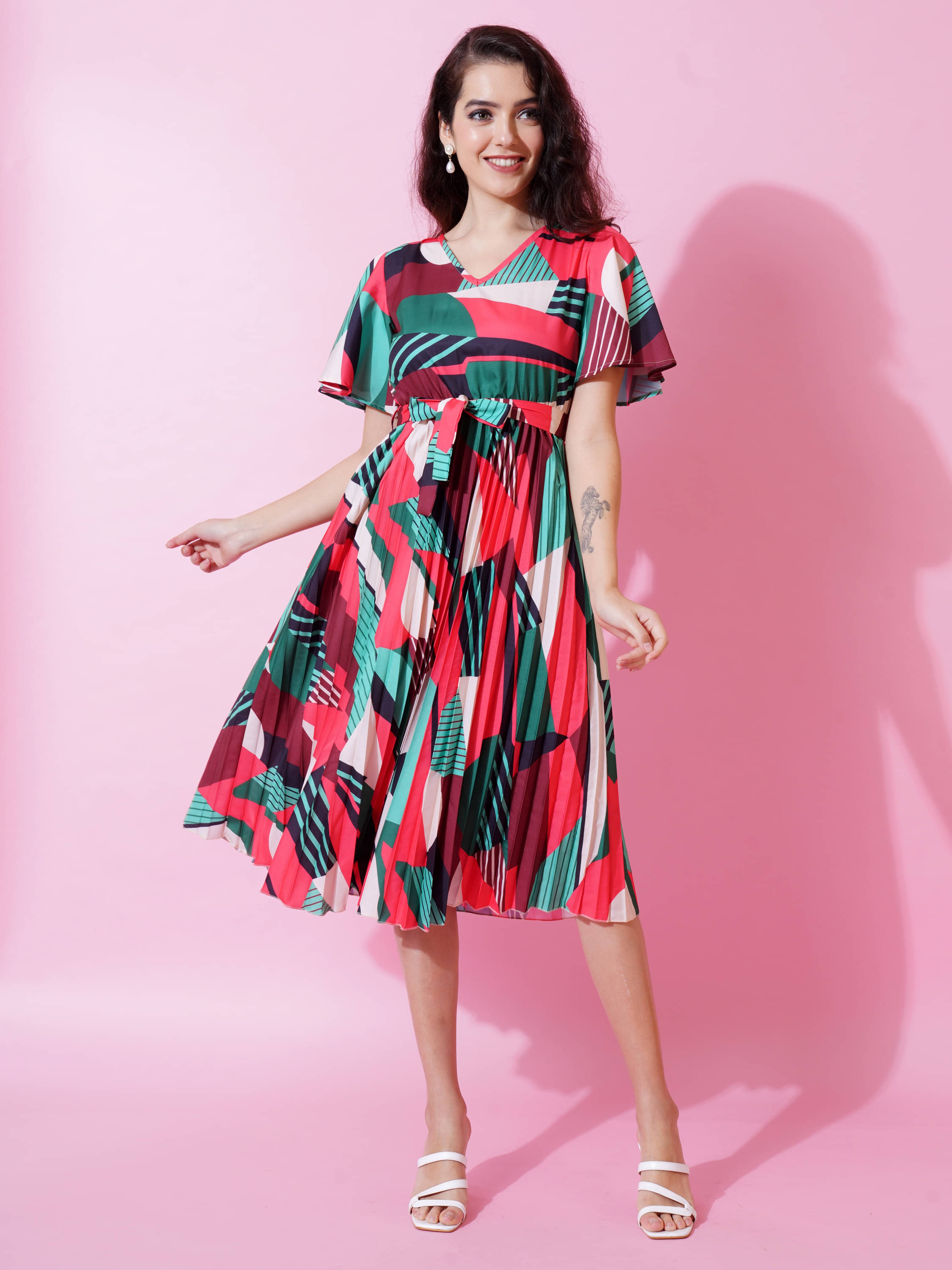 OTABU Women Rayon Printed Fit & Flare Dress ( Red ) OTABU Women Rayon Printed Fit & Flare Dress ( Red )