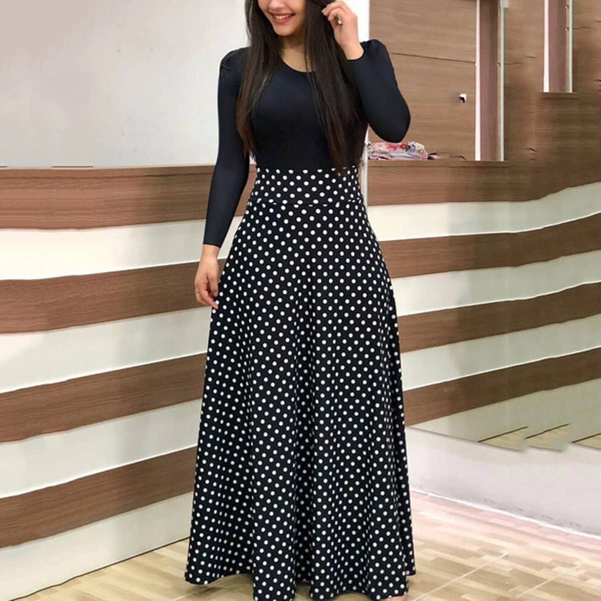 Raabta Fashion Women Crepe Printed Fit & Flare Dress ( Black )