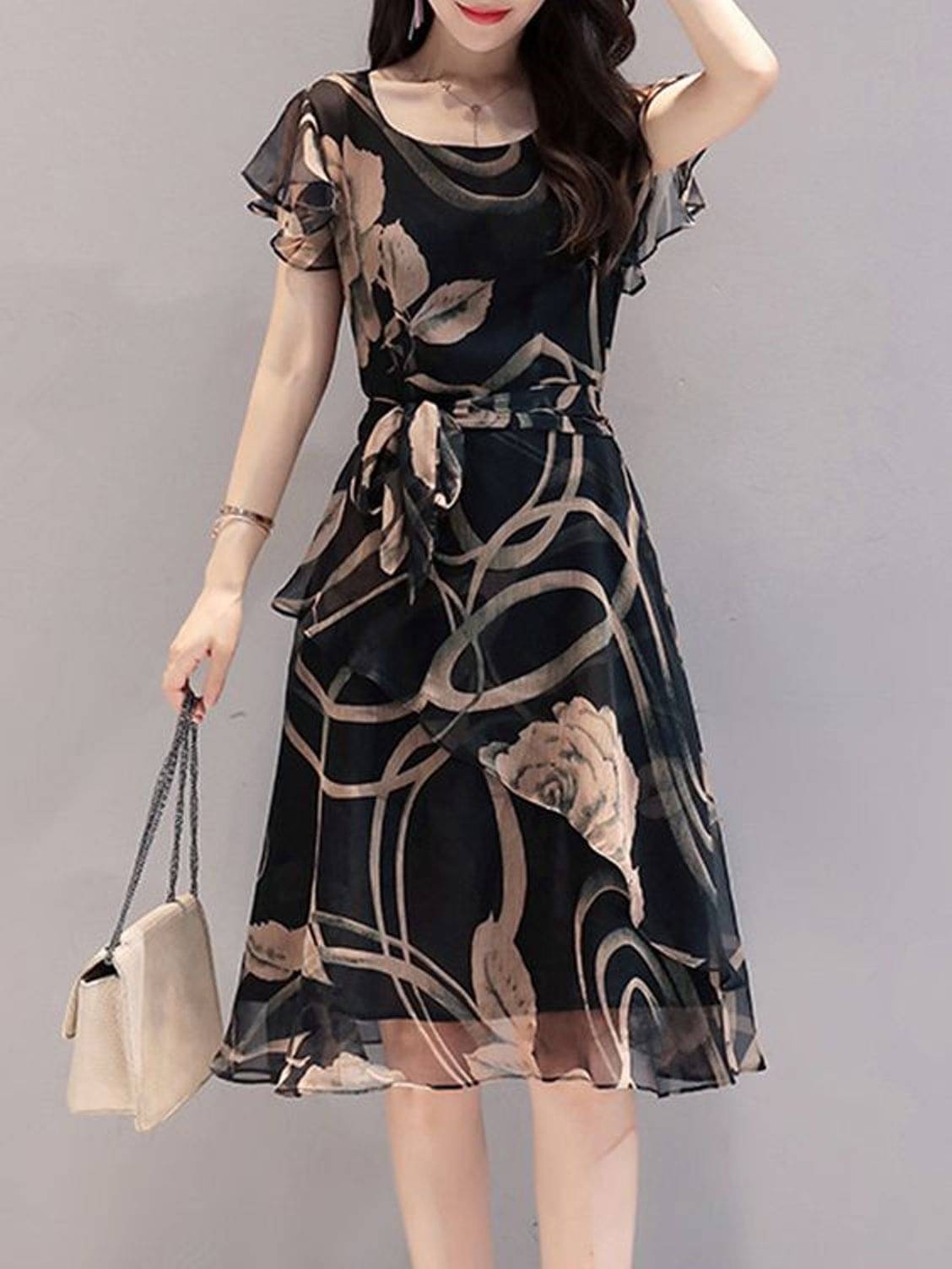 Raabta Fashion Women Georgette Printed Fit & Flare Dress ( Black ) Raabta Fashion Women Georgette Printed Fit & Flare Dress ( Black )