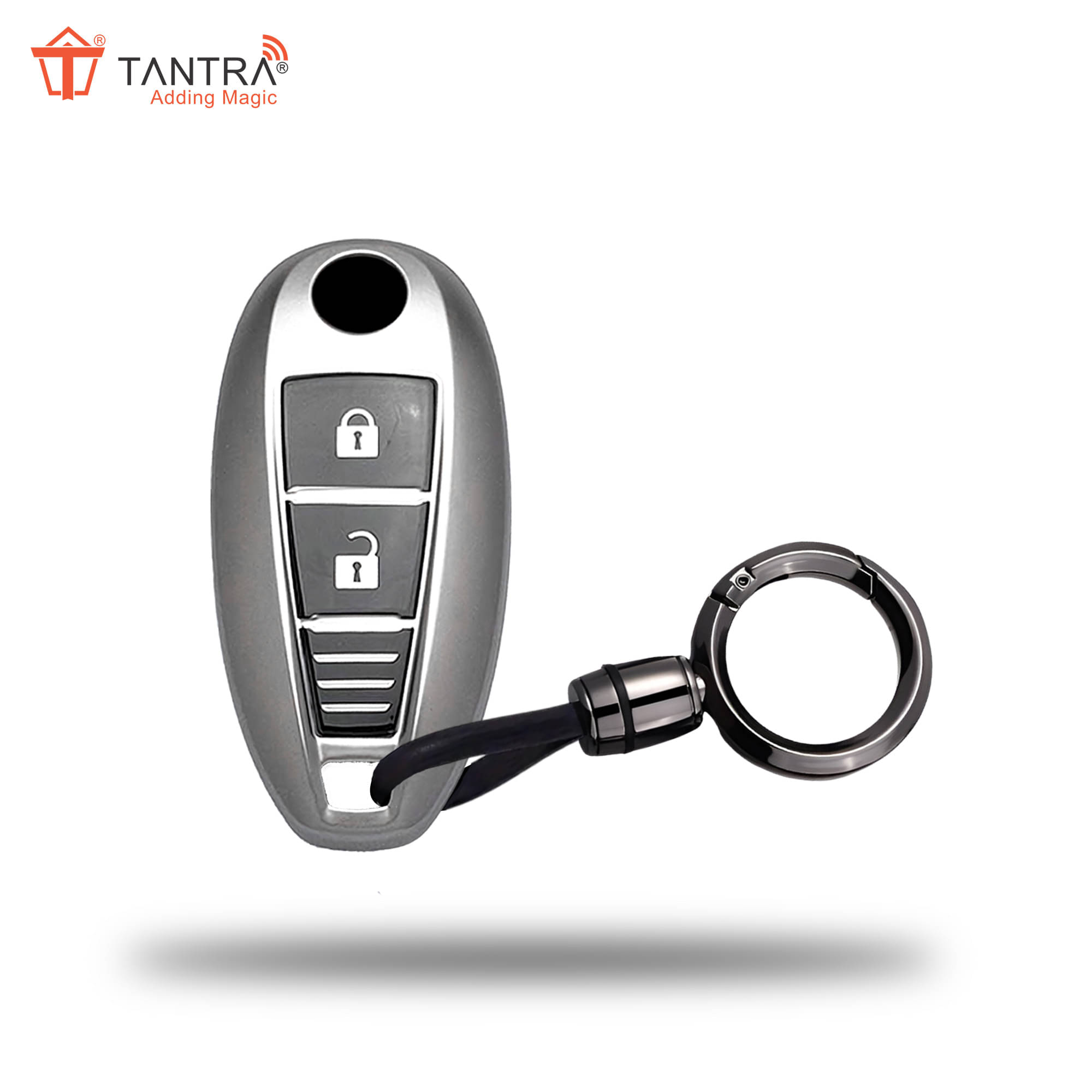 TANTRA TPU Key Cover and Metal Keychain Compatible for Maruti Suzuki Baleno | Ciaz | Swift | Ertiga | Ignis | Ritz | S-Cross | SX4 | Vitara Brezza 3 Button Smart Key Cover (Grey) TANTRA TPU Key Cover and Metal Keychain Compatible for Maruti Suzuki Baleno | Ciaz | Swift | Ertiga | Ignis | Ritz | S-Cross | SX4 | Vitara Brezza 3 Button Smart Key Cover (Grey)