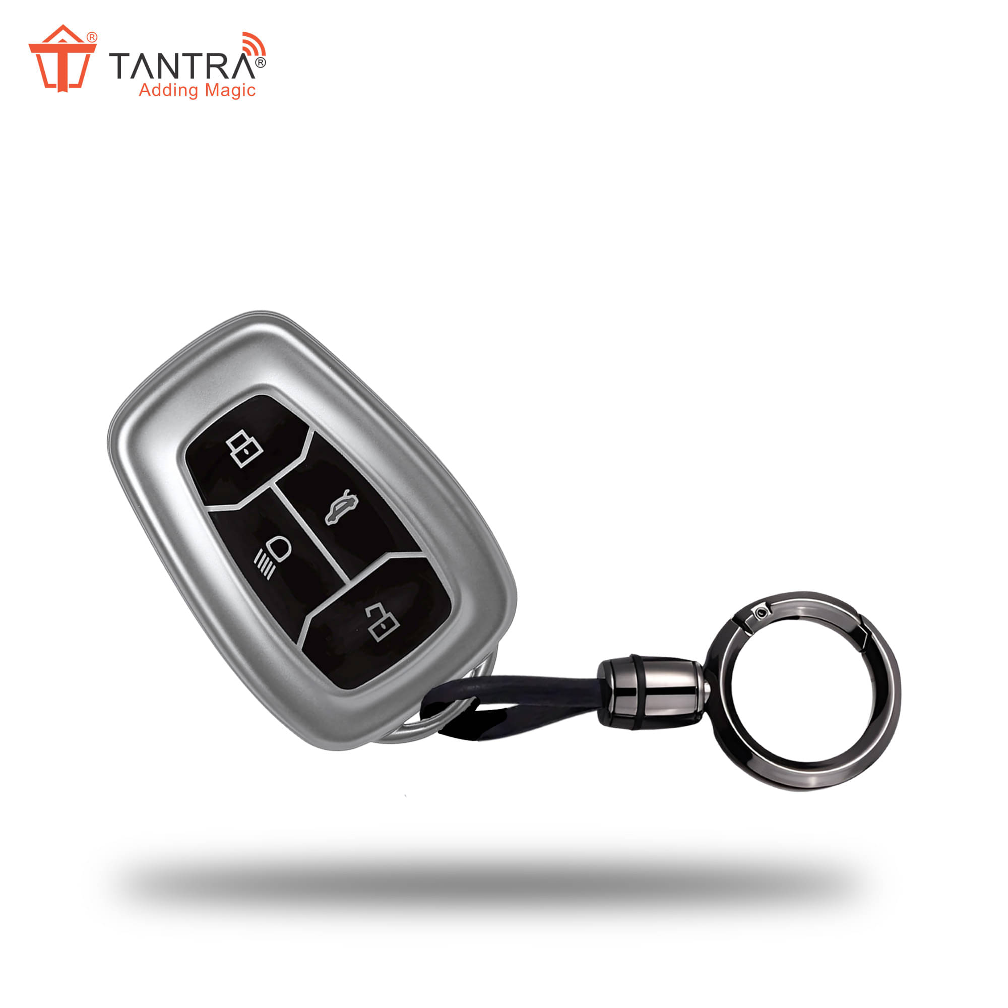     			TANTRA TPU Key Cover and Metal Keychain Compatible for Tata Nexon | Harrier | Safari | Altroz | Tigor | EV | Punch | Tiago EV Electric 4 Button Smart Key (Grey)