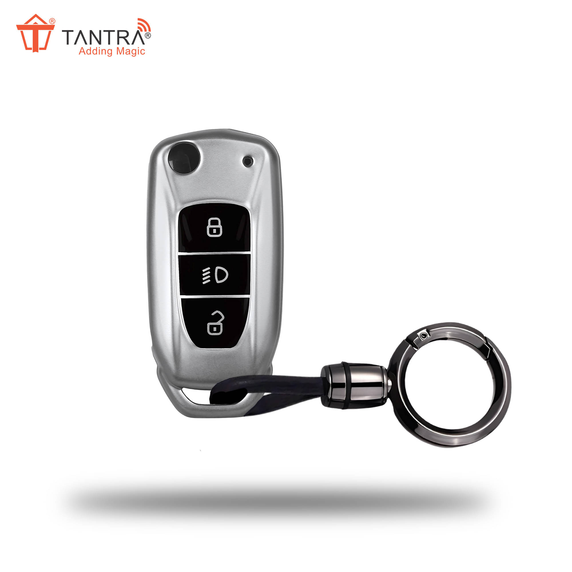TANTRA TPU Key Cover and Metal Keychain Compatible for Tata Nexon | Altroz | Tiago | Punch | Harrier | Safari | Tigor 3 Button Flip Key Cover (Grey) TANTRA TPU Key Cover and Metal Keychain Compatible for Tata Nexon | Altroz | Tiago | Punch | Harrier | Safari | Tigor 3 Button Flip Key Cover (Grey)