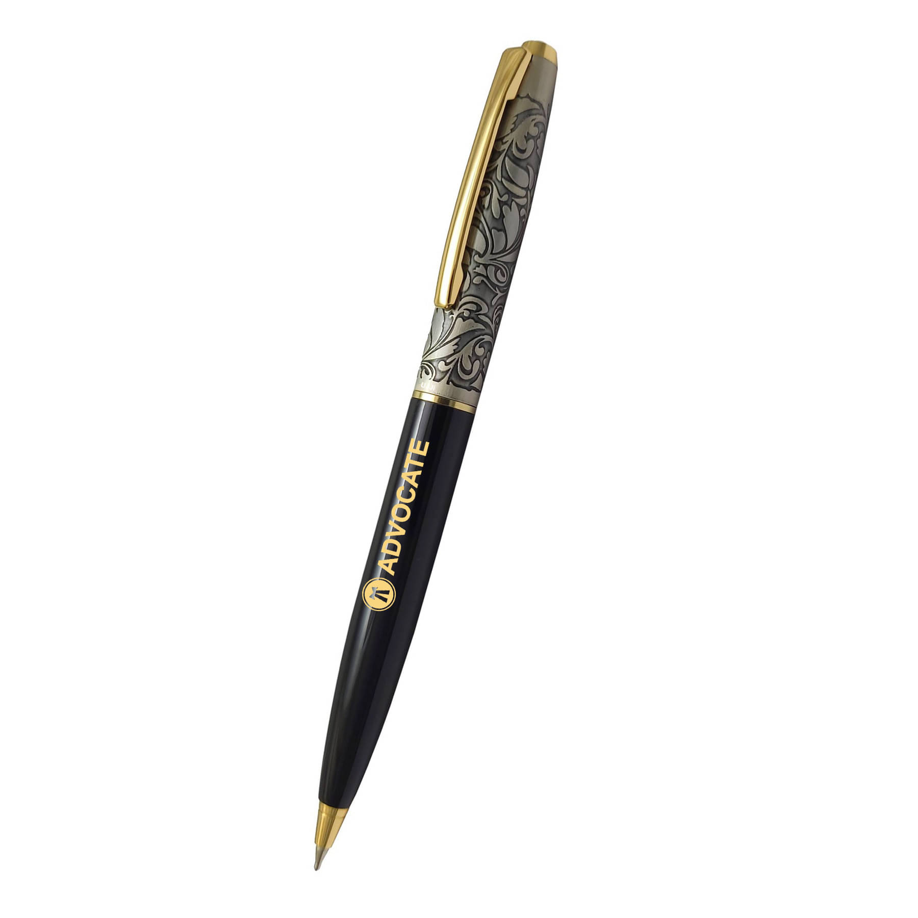 UJJi Advocate Logo Engraved Antique Design Cap Black Color Body Metal Ball Pen UJJi Advocate Logo Engraved Antique Design Cap Black Color Body Metal Ball Pen