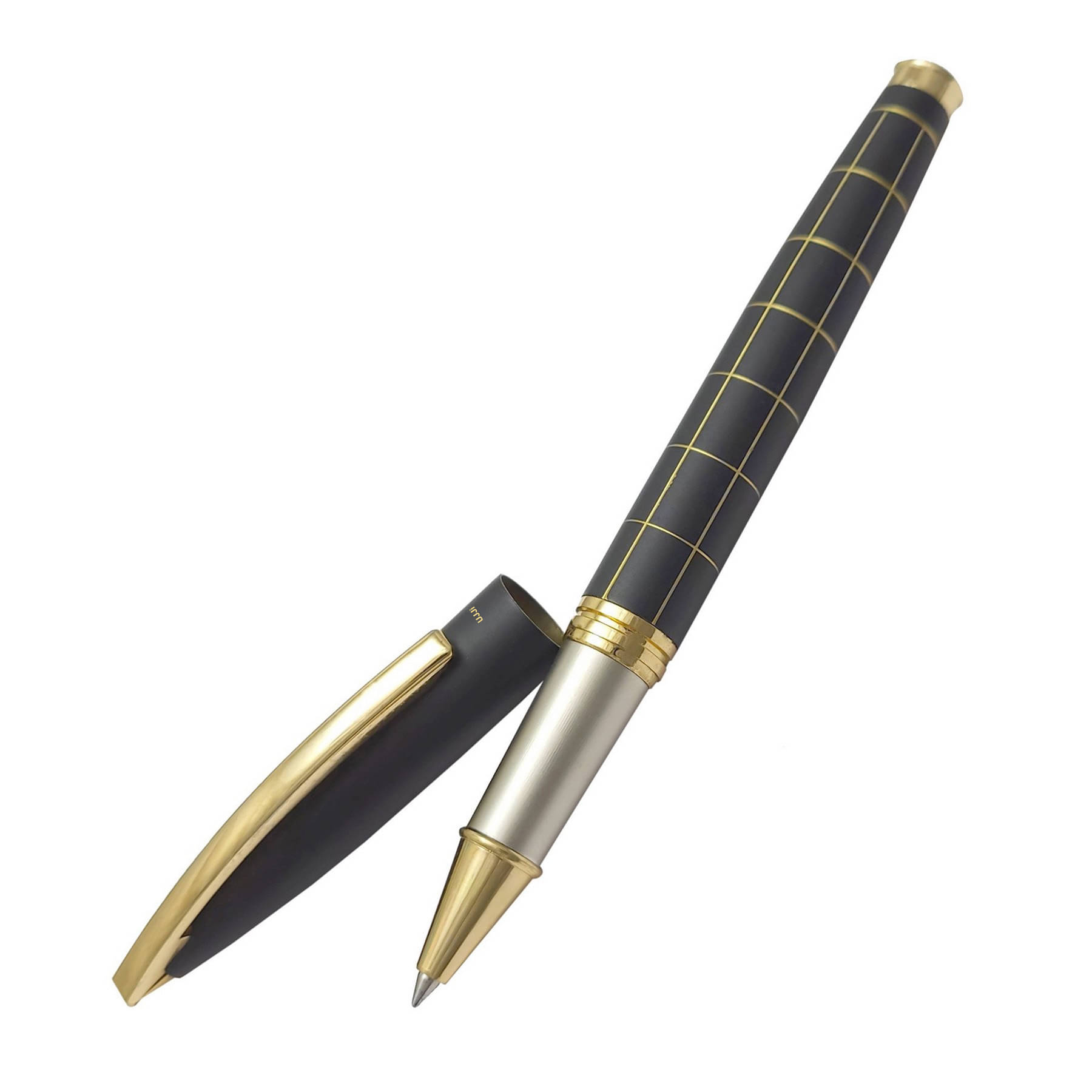     			UJJi Check Pattern Black Body with Gold Design Roller Ball Pen