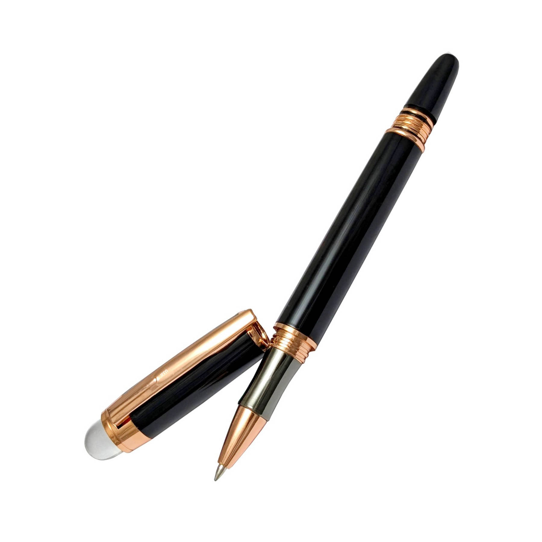 UJJi Top Glass Shiny Black Rose Gold Design Roller Ball Pen UJJi Top Glass Shiny Black Rose Gold Design Roller Ball Pen