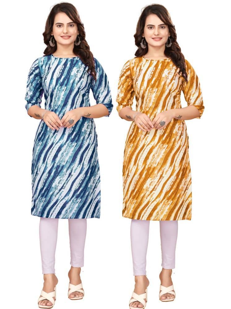 VACHHARAJ GROUP Crepe Printed Straight Women's Kurti - Blue,Yellow ( Pack of 2 ) - Kurtis, Tunics | Buy online on ZillyBuy
