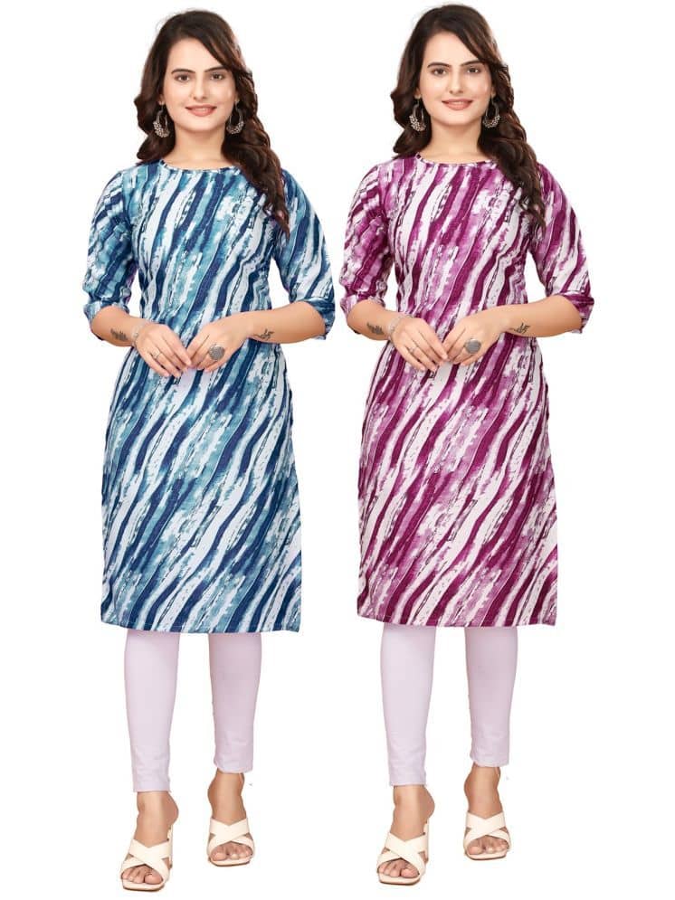 VACHHARAJ GROUP Crepe Printed Straight Women's Kurti - Blue,Purple ( Pack of 2 ) - Kurtis, Tunics | Buy online on ZillyBuy