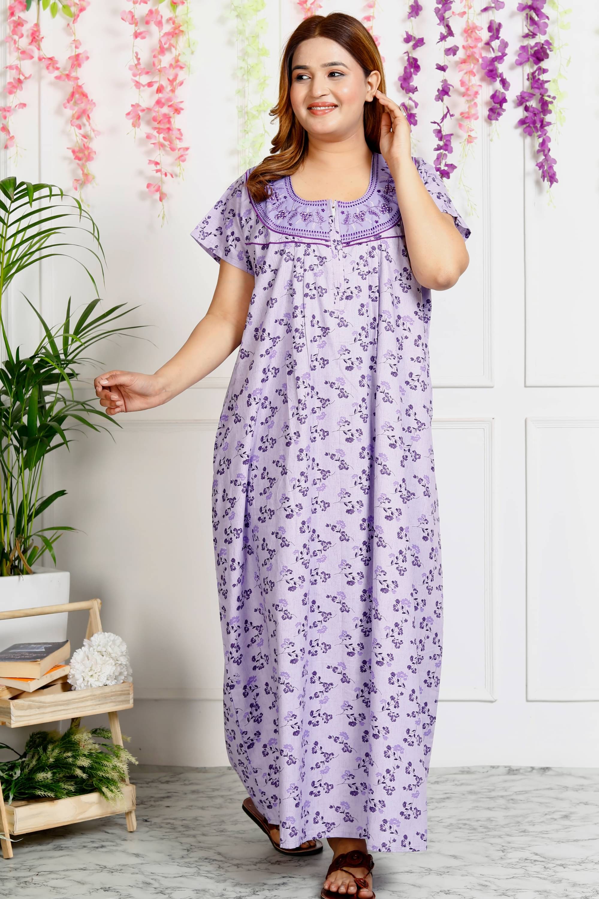     			hargun night wear Purple Cotton Women's Nightwear Nighty & Night Gowns ( Pack of 1 )