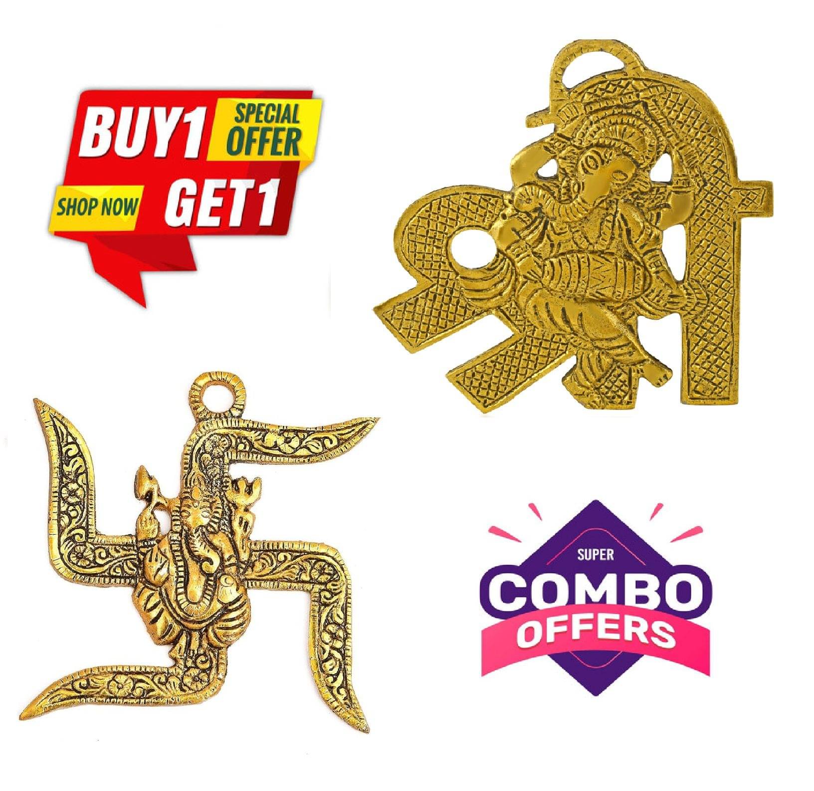 Ganesha Om Swastik and Ganesha Playing Dholak on Shree Shaped Base - (Pack of 2) Ganesha Om Swastik and Ganesha Playing Dholak on Shree Shaped Base - (Pack of 2)