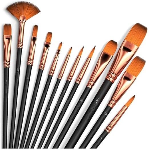 FREEDY Craft Painting Brushes Set of 12 Professional Round Pointed Tip Nylon Hair Artist Acrylic Paint Brush for Acrylic/Watercolor/Oil Painting
