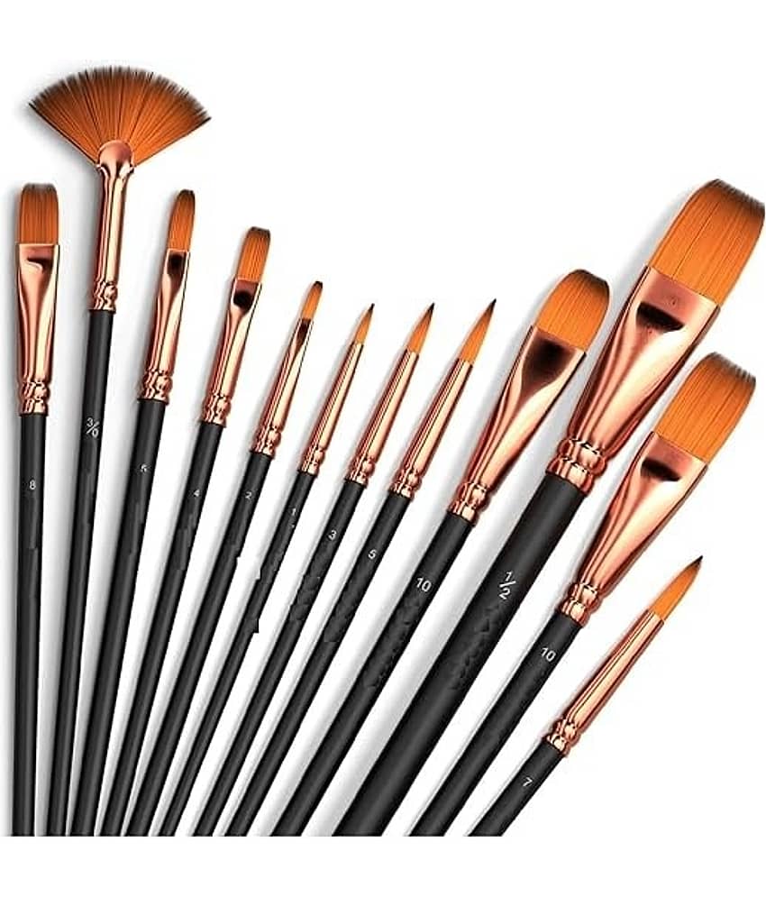 FREEDY Craft Painting Brushes Set of 12 Professional Round Pointed Tip Nylon Hair Artist Acrylic Paint Brush for Acrylic/Watercolor/Oil Painting - Stationery | Buy online on ZillyBuy