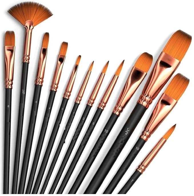 FREEDY Craft Painting Brushes Set of 12 Professional Round Pointed Tip Nylon Hair Artist Acrylic Paint Brush for Acrylic/Watercolor/Oil Painting