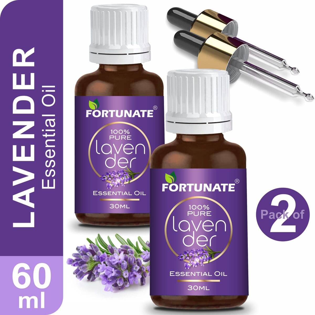     			Fortunate Lavender Essential Oil With Dropper 60 mL ( Pack of 2 )