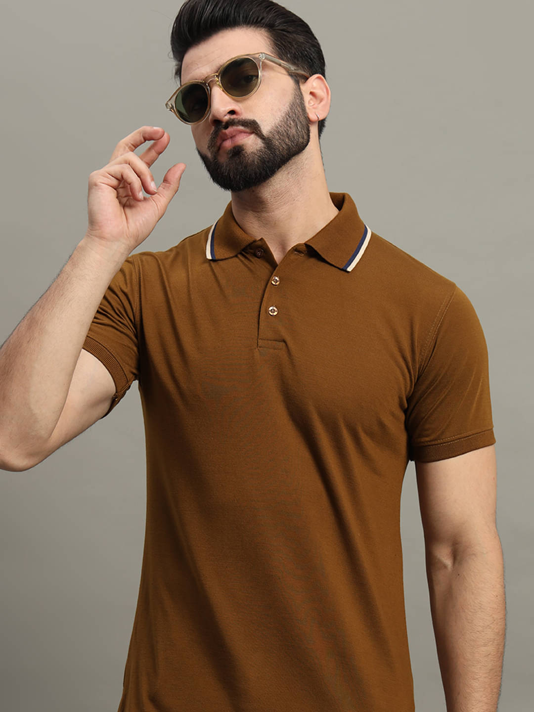 GET GOLF Pack of 1 Cotton Blend Regular Fit Self Design Half Sleeves Men's Polo T Shirt ( Brown ) GET GOLF Pack of 1 Cotton Blend Regular Fit Self Design Half Sleeves Men's Polo T Shirt ( Brown )