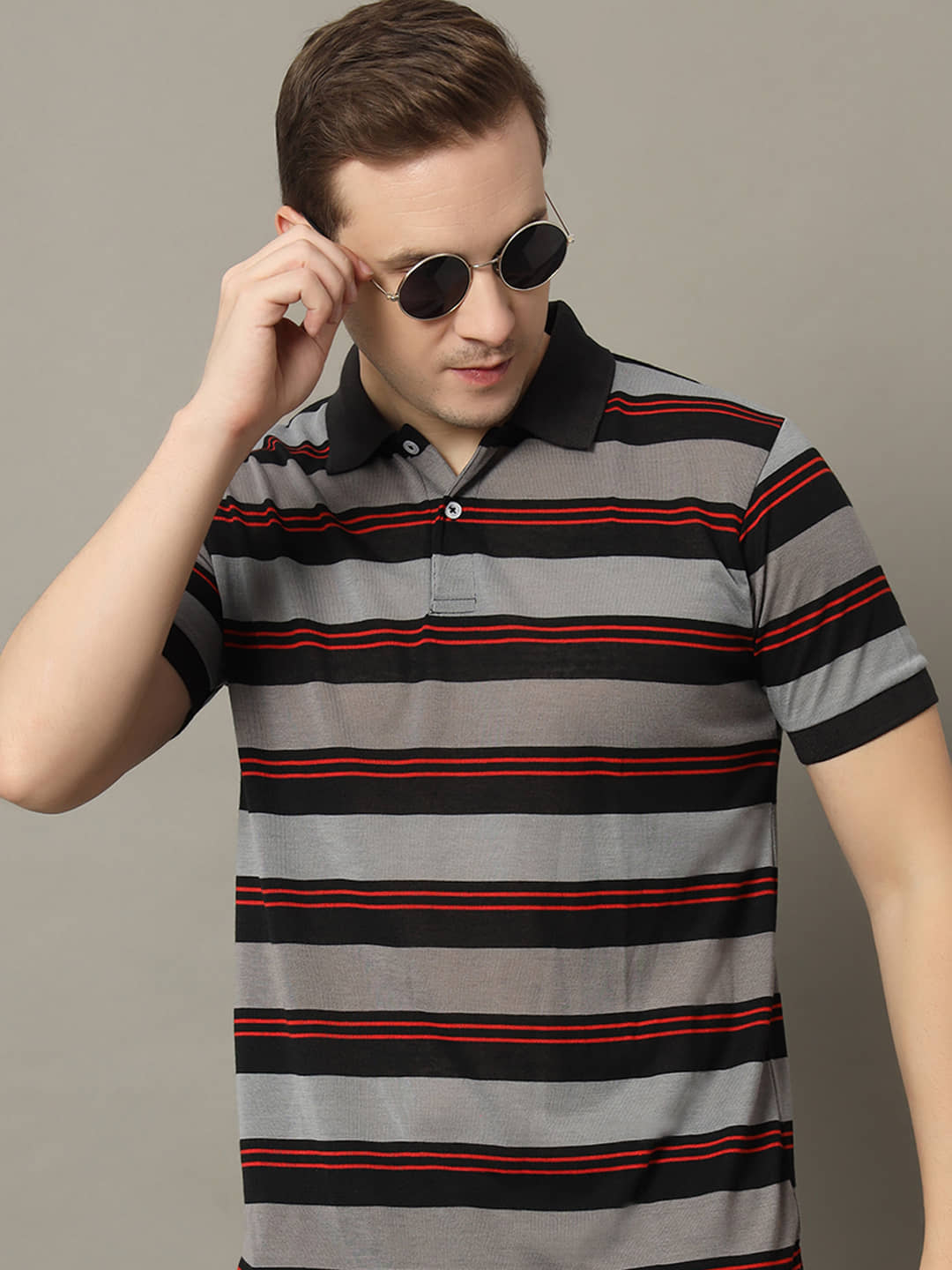 GET GOLF Pack of 1 Cotton Blend Regular Fit Self Design Half Sleeves Men's Polo T Shirt ( Black )