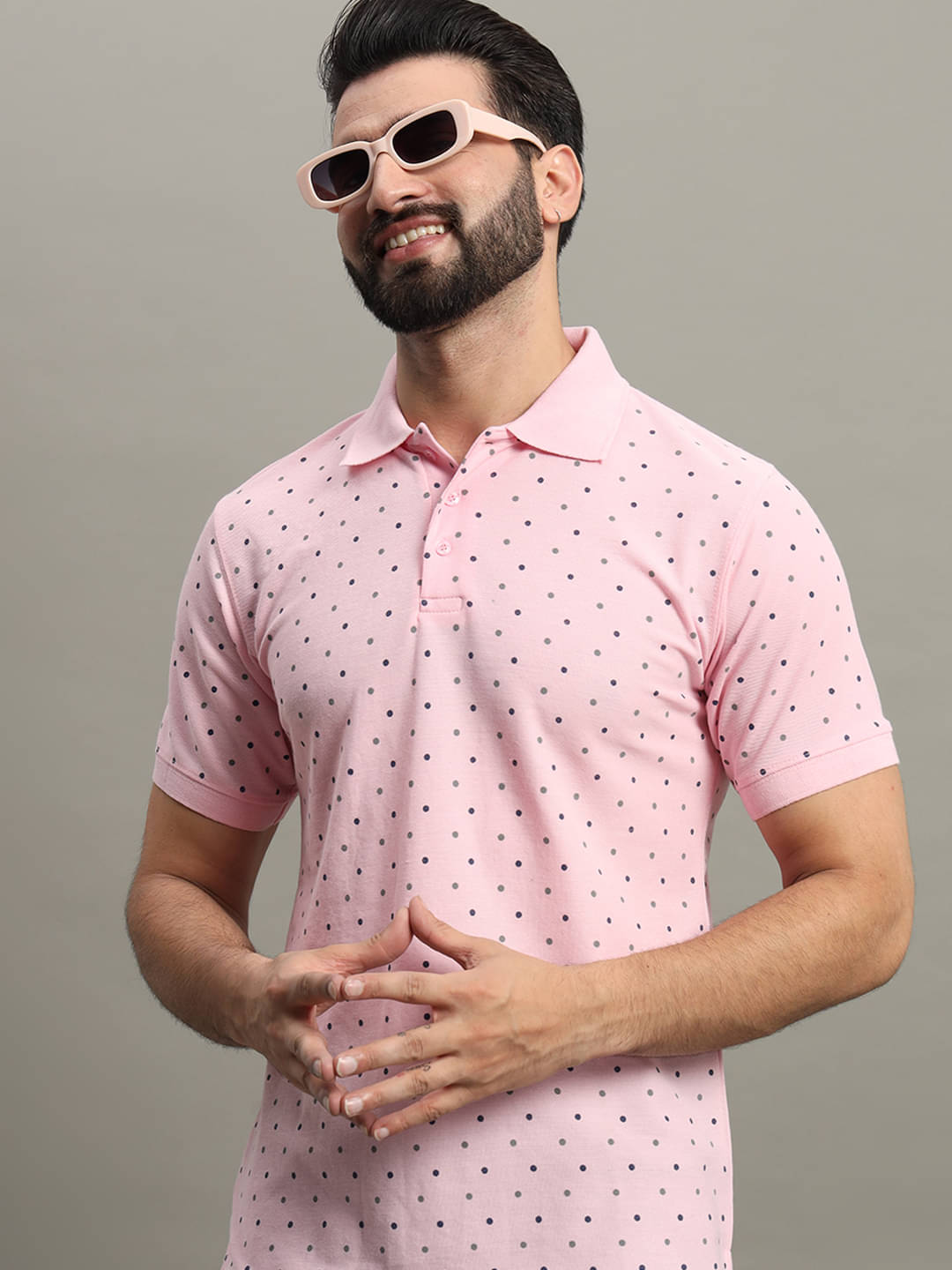     			GET GOLF Pack of 1 Cotton Blend Regular Fit Self Design Half Sleeves Men's Polo T Shirt ( Pink )
