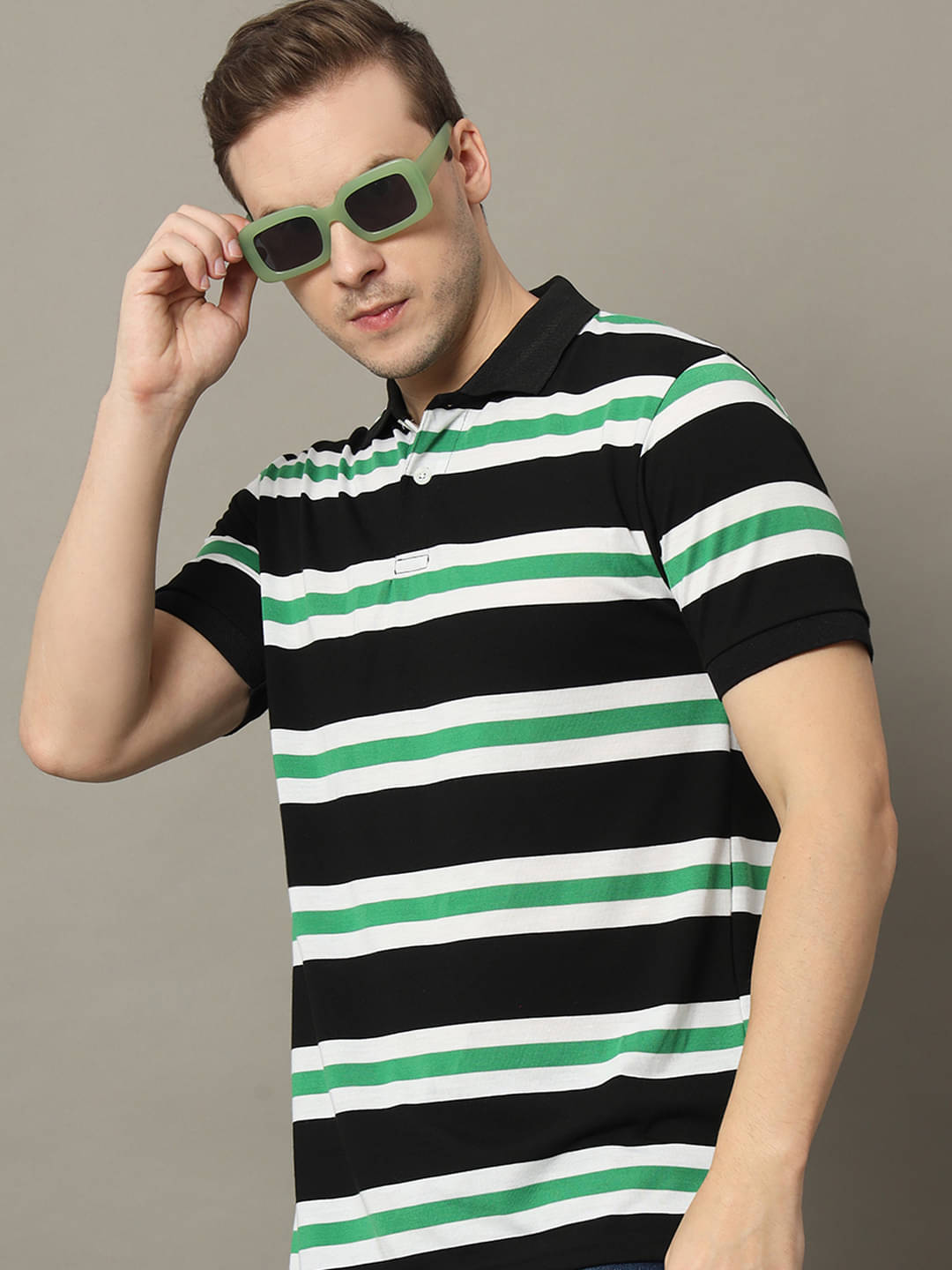     			GET GOLF Pack of 1 Cotton Blend Regular Fit Self Design Half Sleeves Men's Polo T Shirt ( Black )