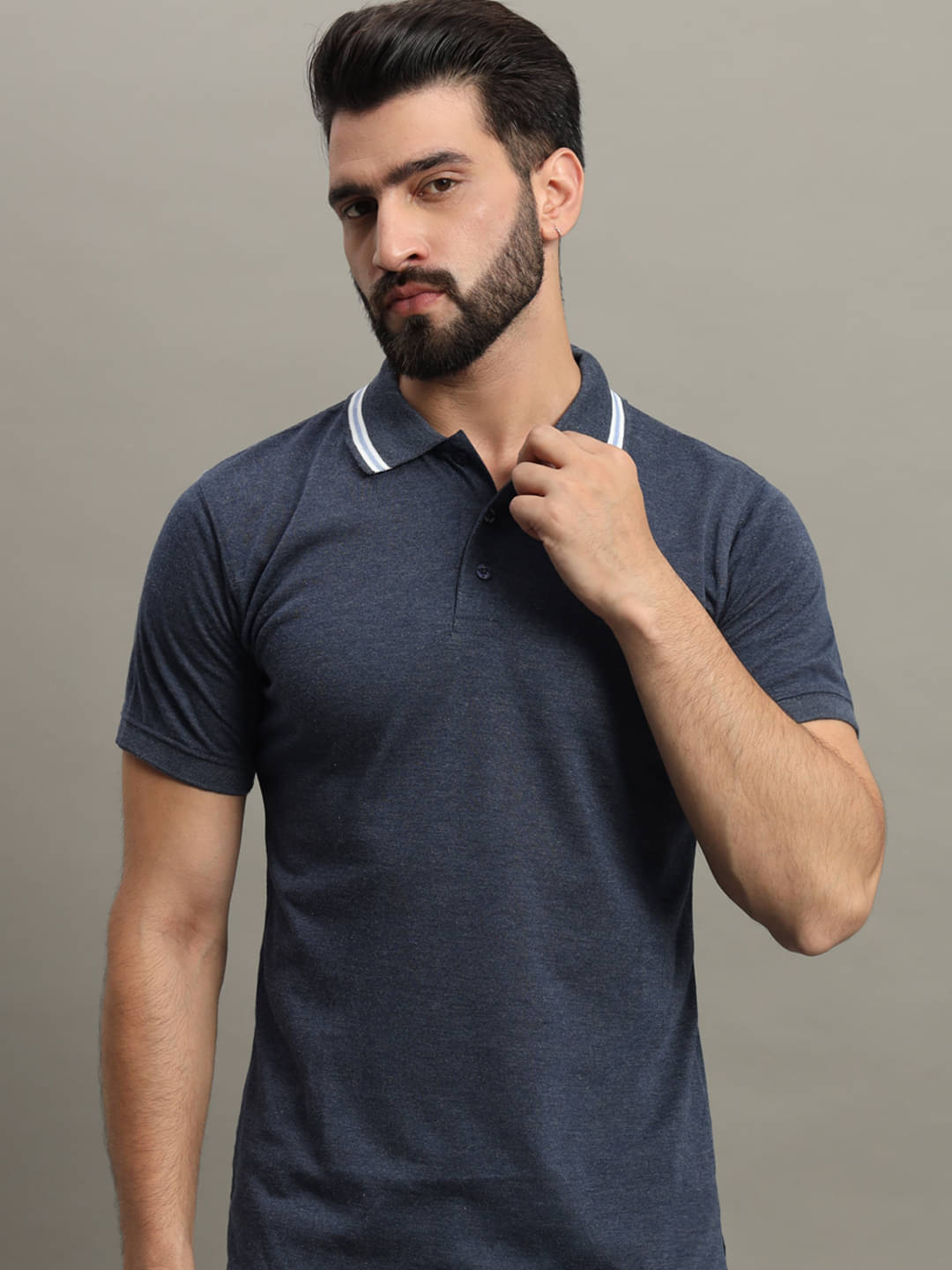     			GET GOLF Pack of 1 Cotton Blend Regular Fit Self Design Half Sleeves Men's Polo T Shirt ( Navy )