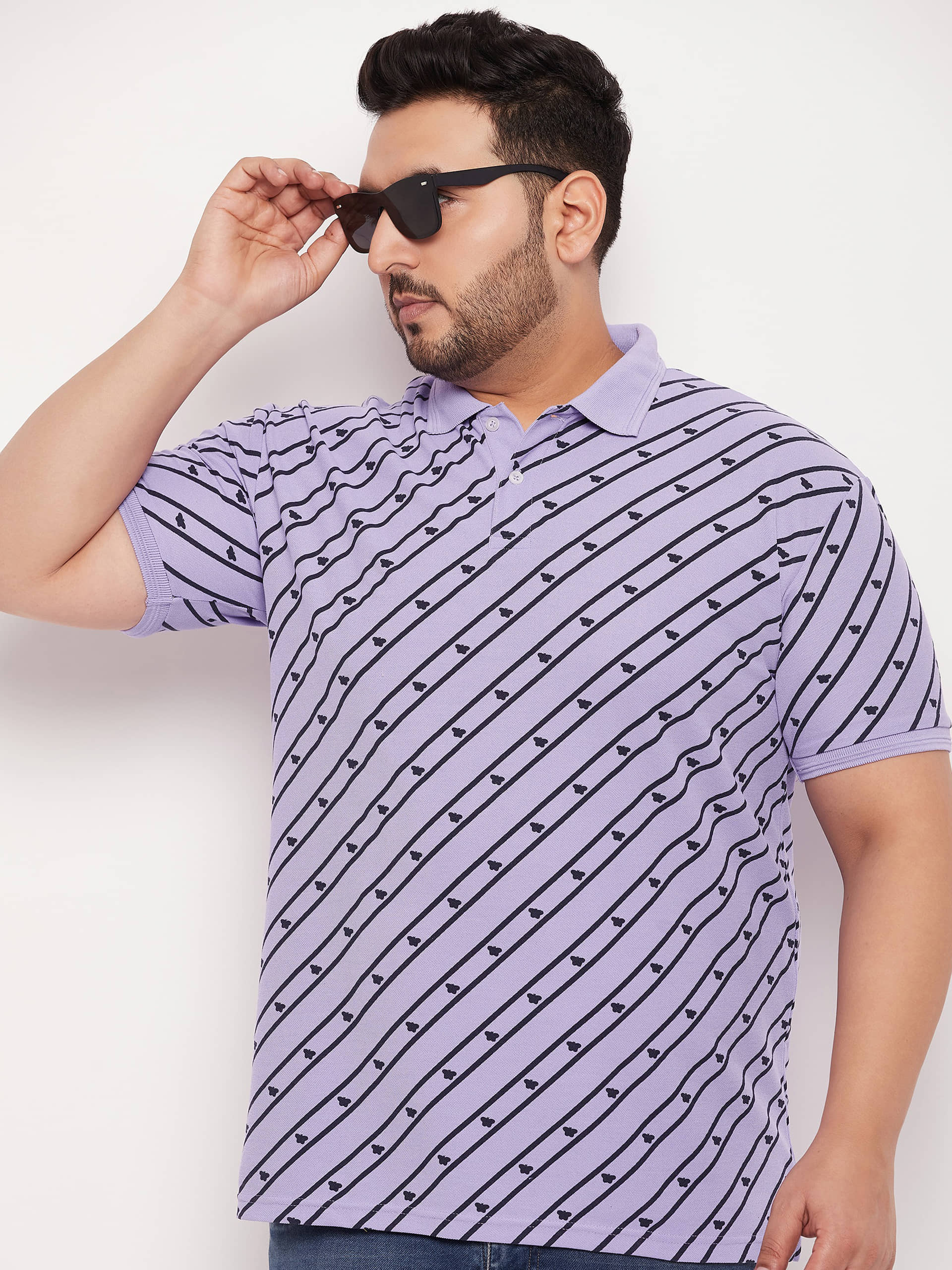 GET GOLF Pack of 1 Cotton Blend Regular Fit Self Design Half Sleeves Men's Polo T Shirt ( Lavender )