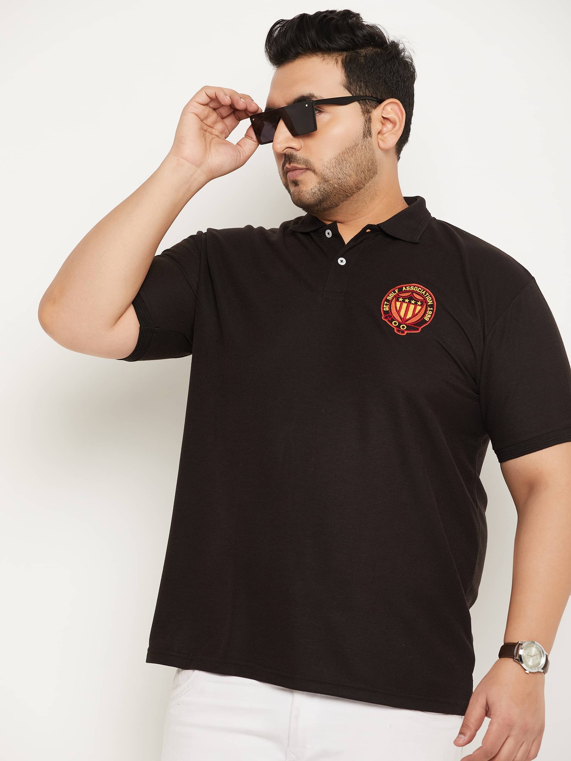     			GET GOLF Pack of 1 Cotton Blend Regular Fit Self Design Half Sleeves Men's Polo T Shirt ( Black )
