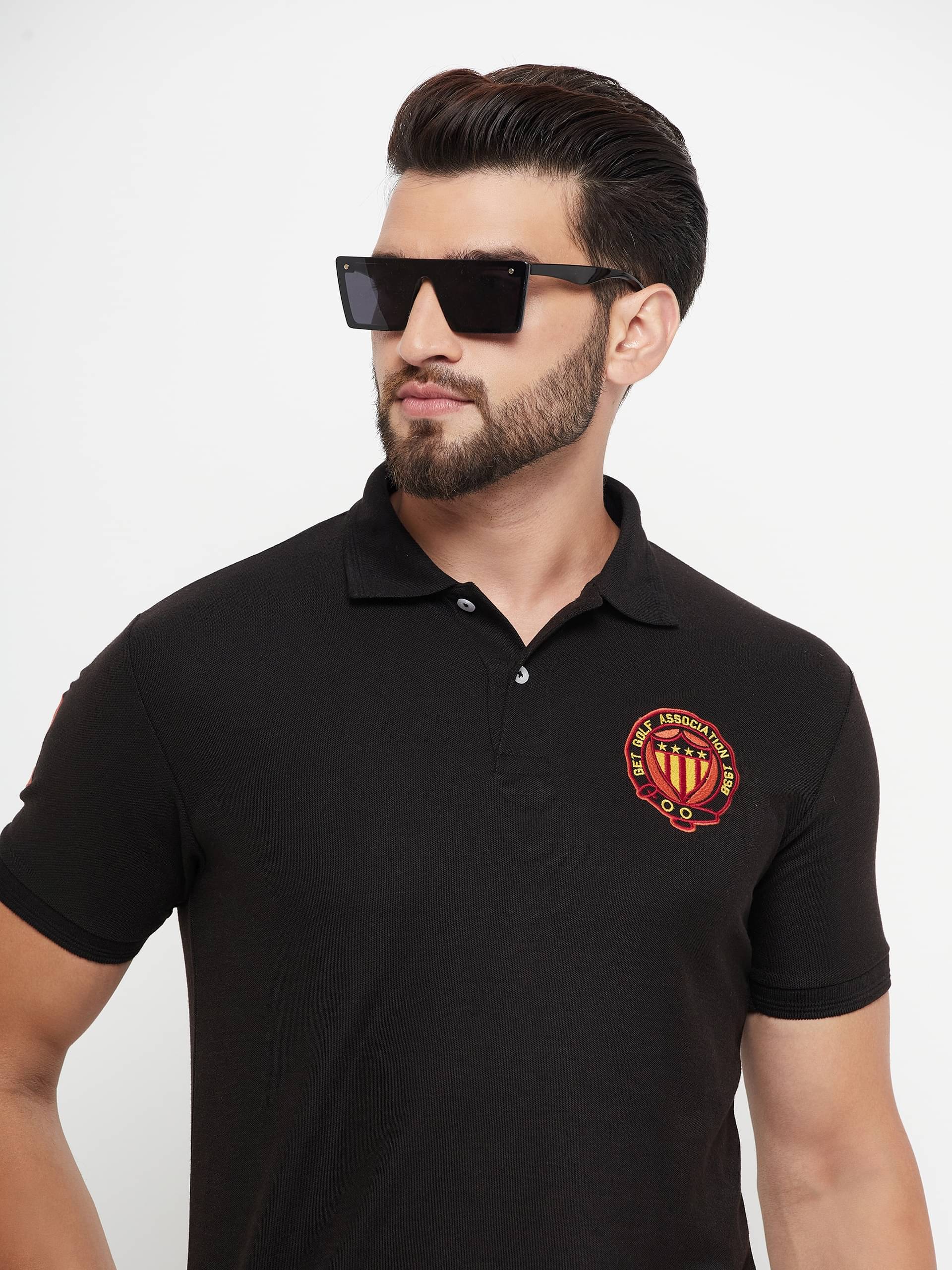     			GET GOLF Pack of 1 Cotton Blend Regular Fit Self Design Half Sleeves Men's Polo T Shirt ( Black )