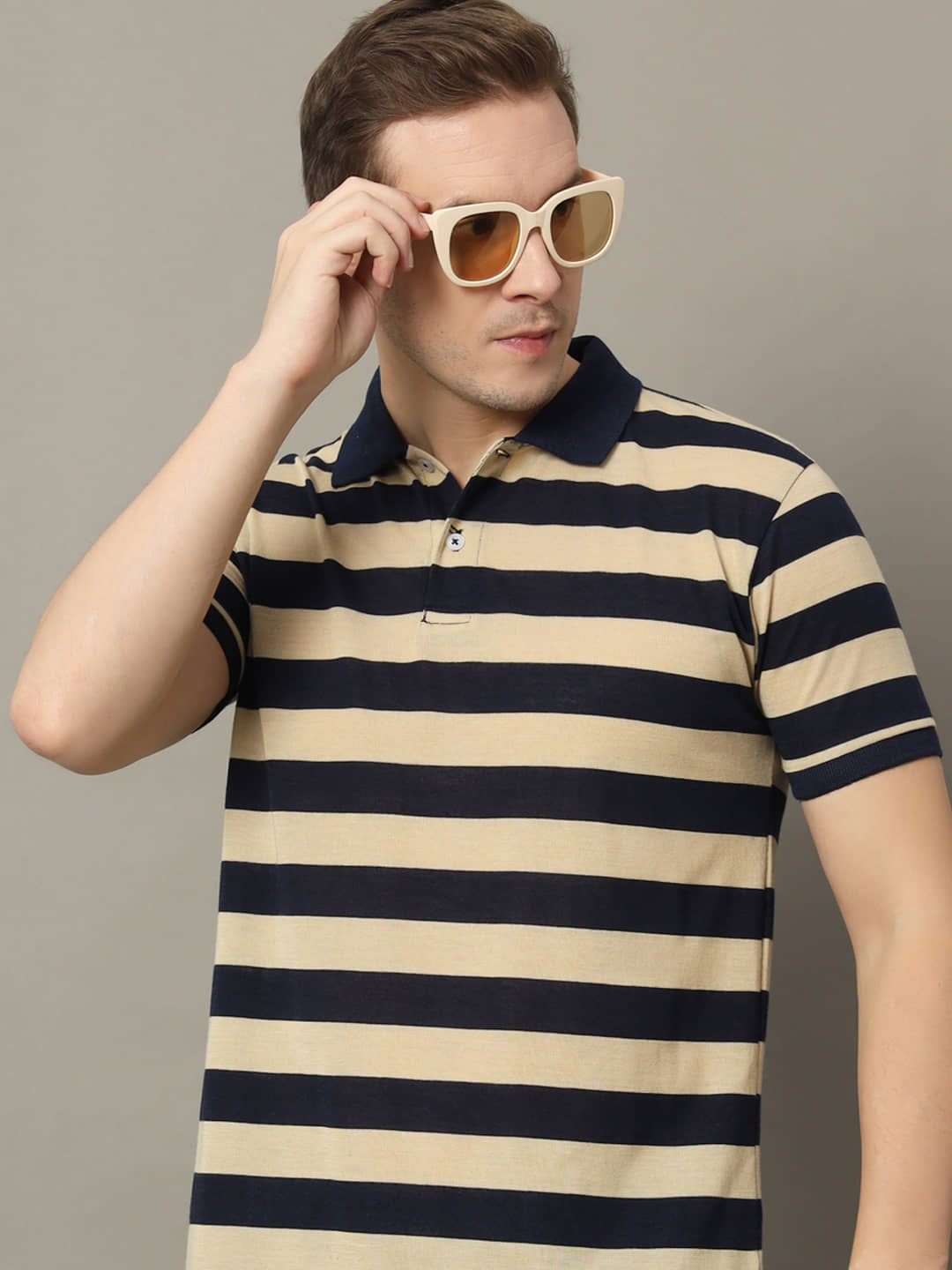 GET GOLF Pack of 1 Cotton Blend Regular Fit Self Design Half Sleeves Men's Polo T Shirt ( Navy )
