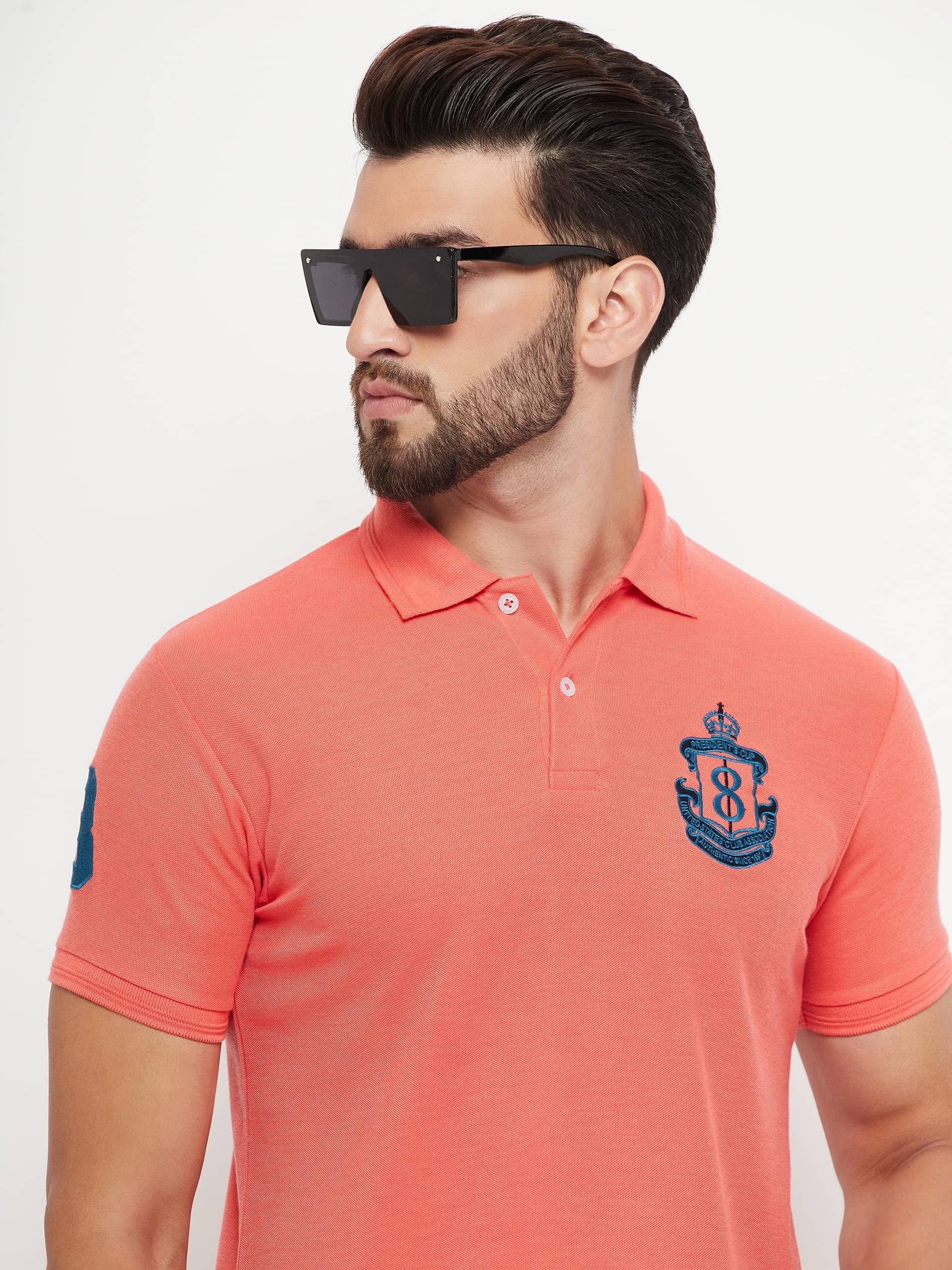    			GET GOLF Pack of 1 Cotton Blend Regular Fit Self Design Half Sleeves Men's Polo T Shirt ( Coral )