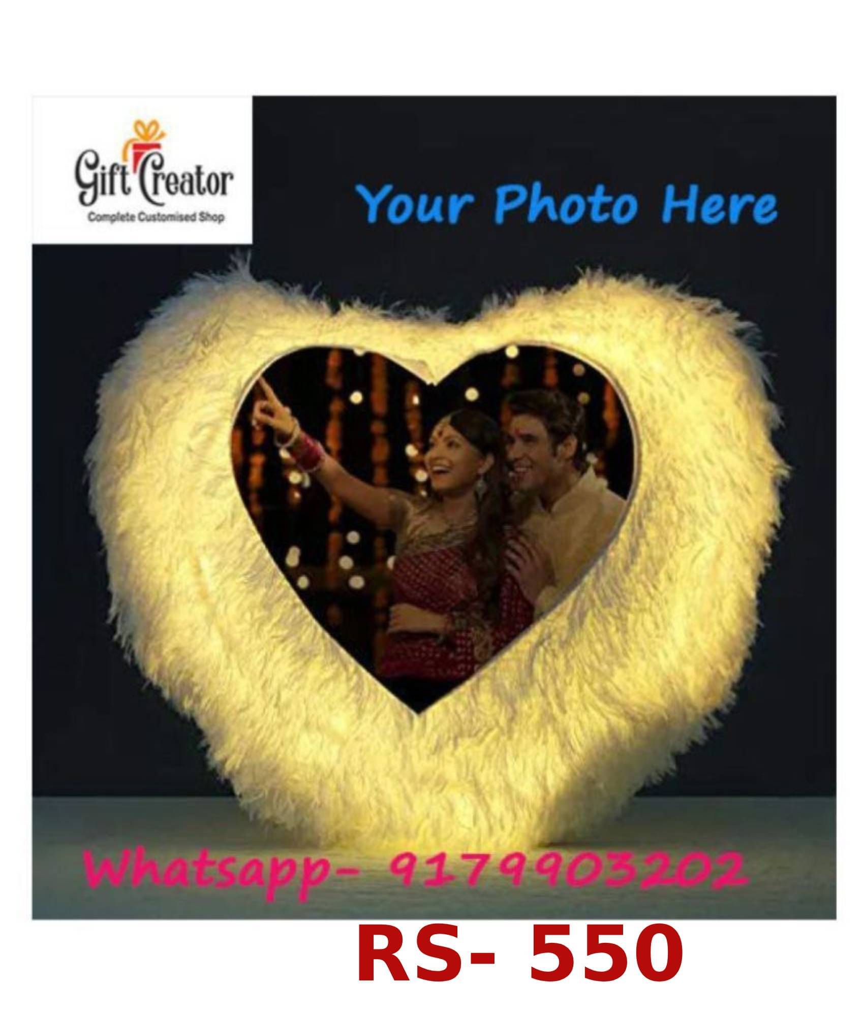     			GiftCreator  Personalized Heart Shape Fur LED/Light Photo Cushion/Pillow with Filler For Girlfriend,Boyfriend Loveone