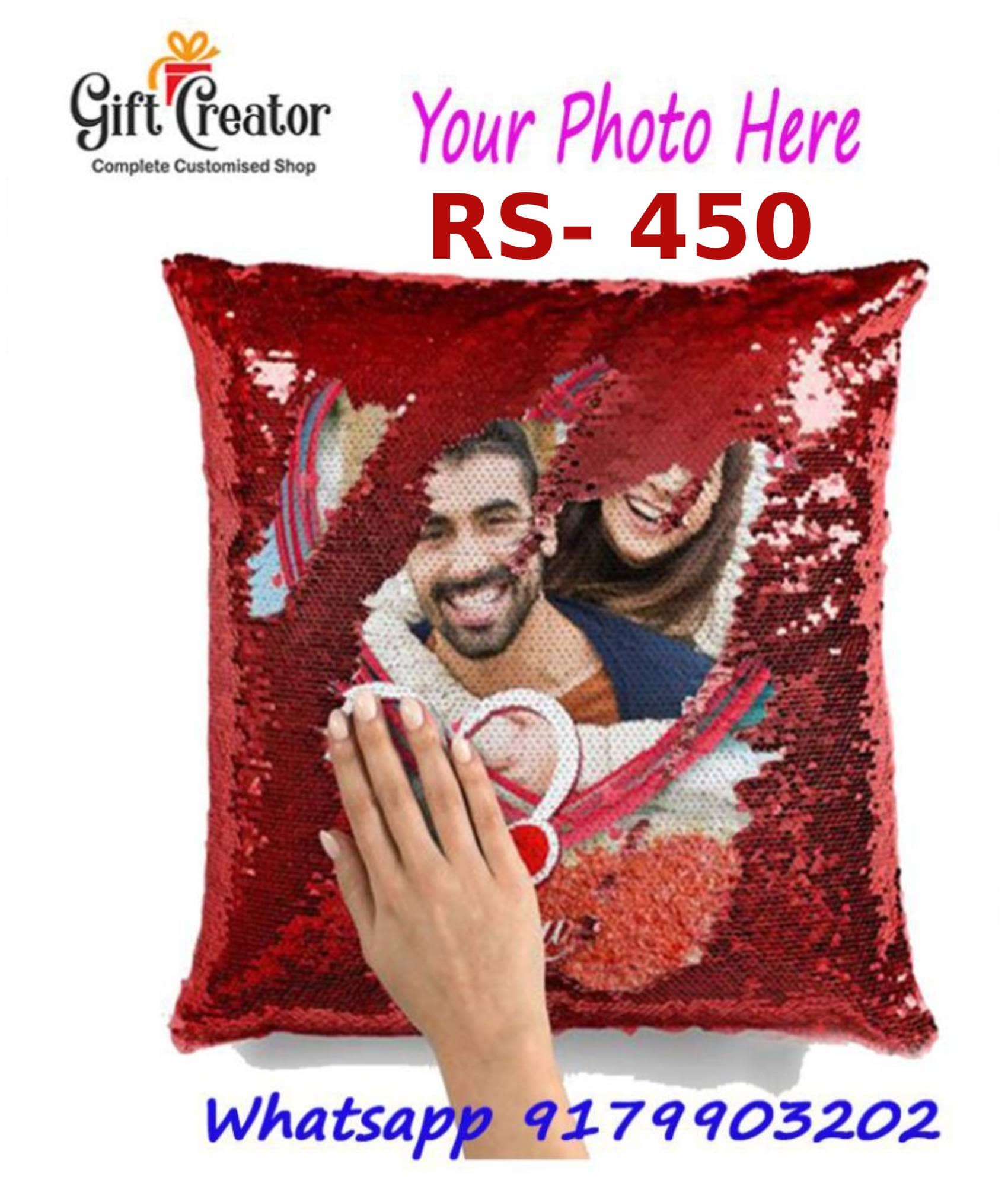 GiftCreator Personalized/Personalise Photo Magic/Magical Cushion/Pillow with 1 Photo Gifting/Gift Cushion for Your Loved Ones Size 16x16 Inches