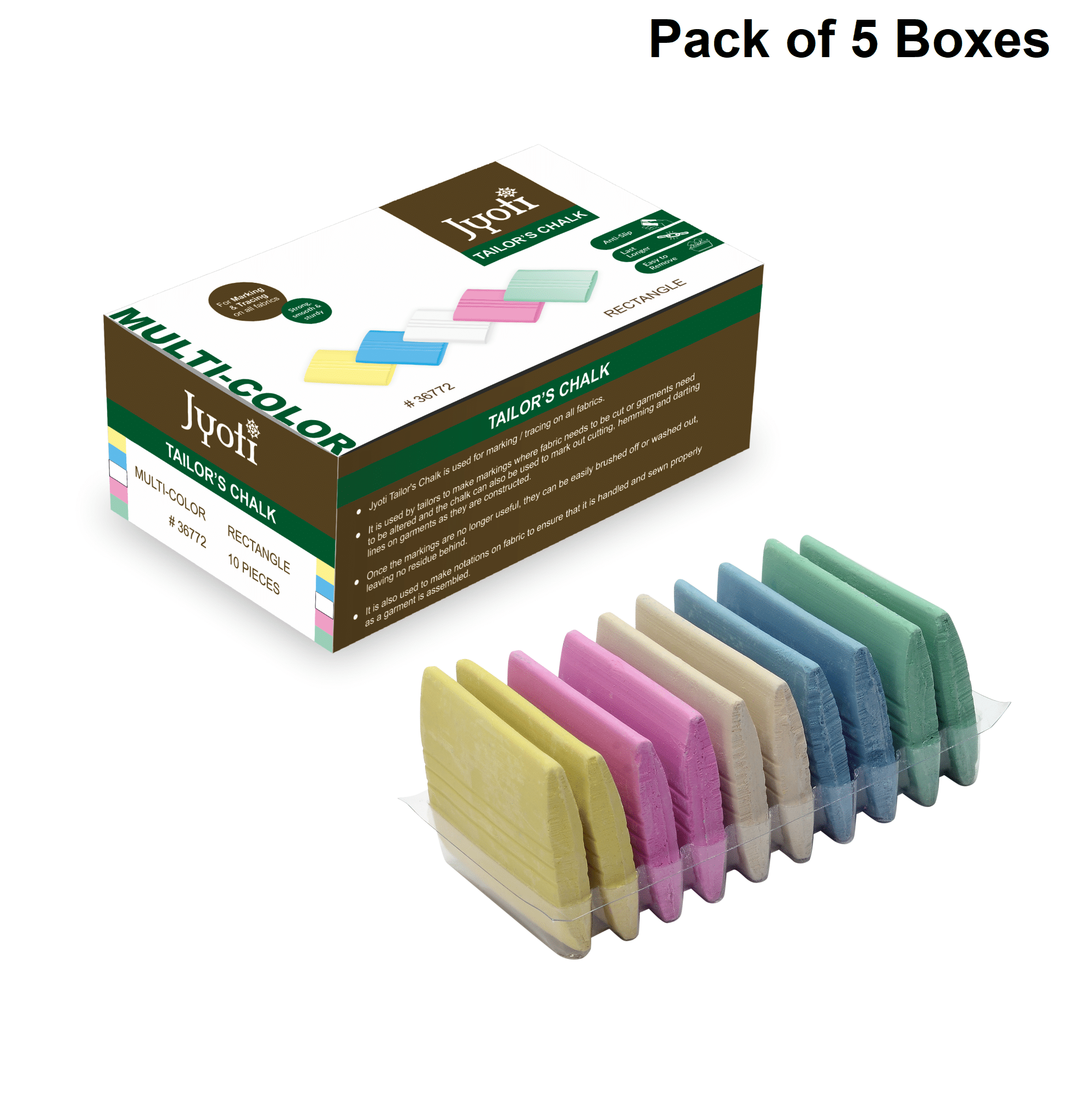     			Jyoti Multi Color Dust Free Rectangle Tailor's Chalk & Sewing Tailor Markers, Dressmaker Chalks, Perfect Markings on Fabrics/Clothes for Tailoring, Quilting, Crafts, and Sewing Supplies - Pack of 5 Boxes