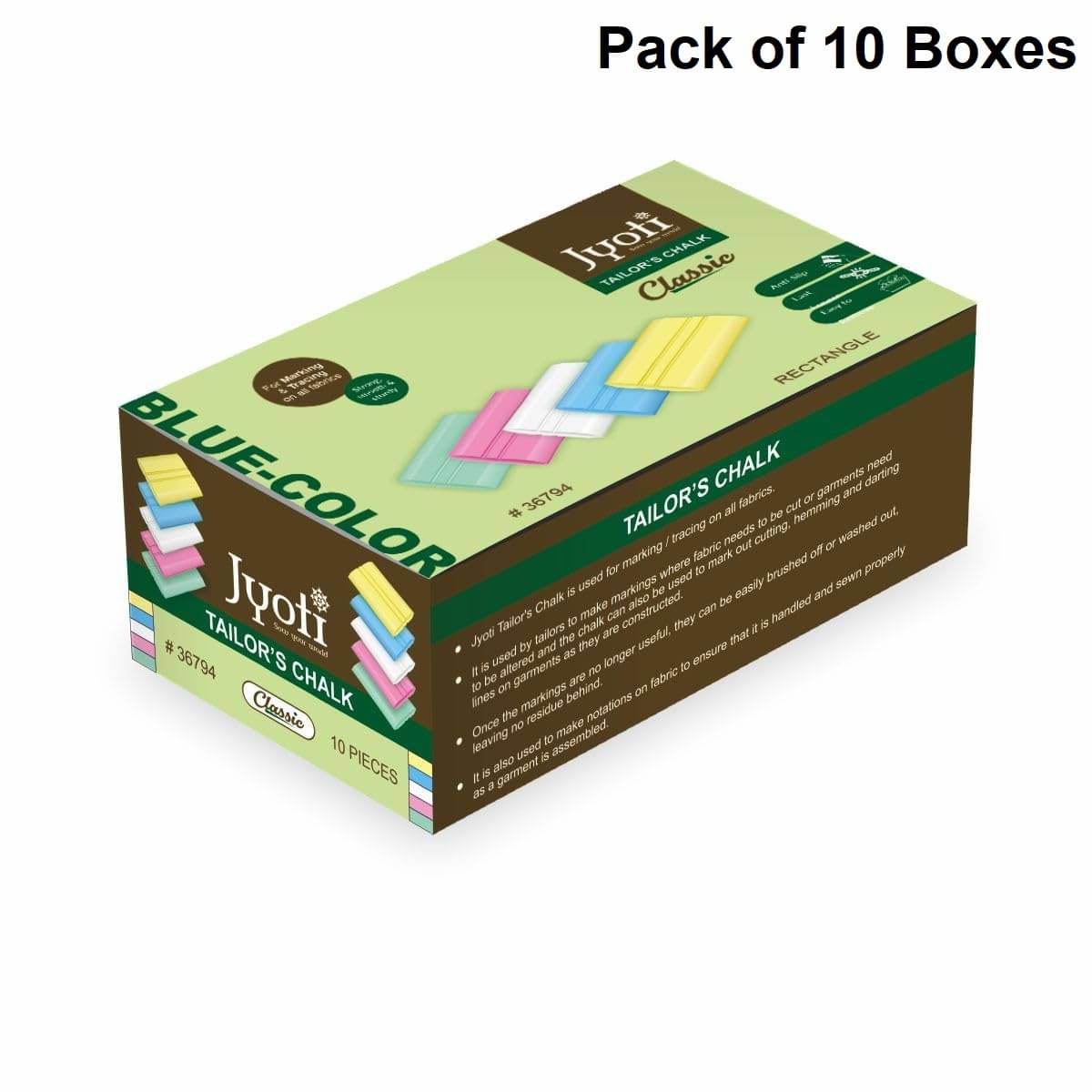     			Jyoti Multi Dust Free Rectangle Tailor's Chalk & Sewing Tailor Markers, Dressmaker Chalks, Perfect Markings on Fabrics/Clothes for Tailoring, Quilting, Crafts, and Sewing Supplies, 36792 - Pack of 10 Boxes