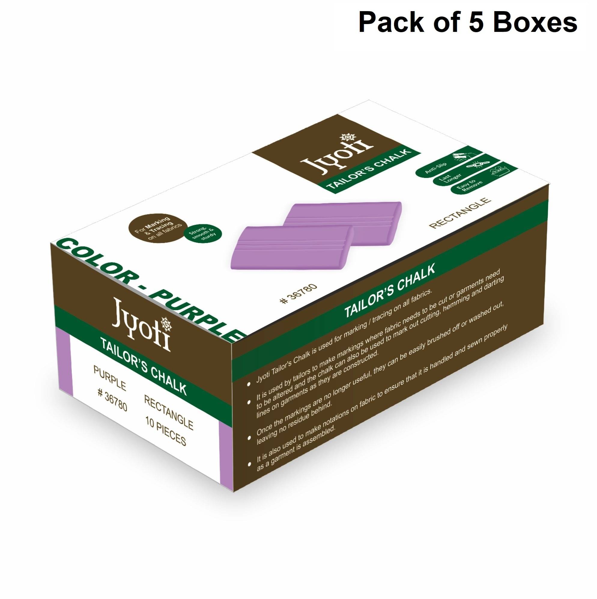     			Jyoti Purple Dust Free Rectangle Tailor's Chalk & Sewing Tailor Markers, Dressmaker Chalk, Perfect Markings on Fabrics/Clothes for Tailoring, Quilting, Crafts, and Sewing Supplies - Pack of 5 Boxes
