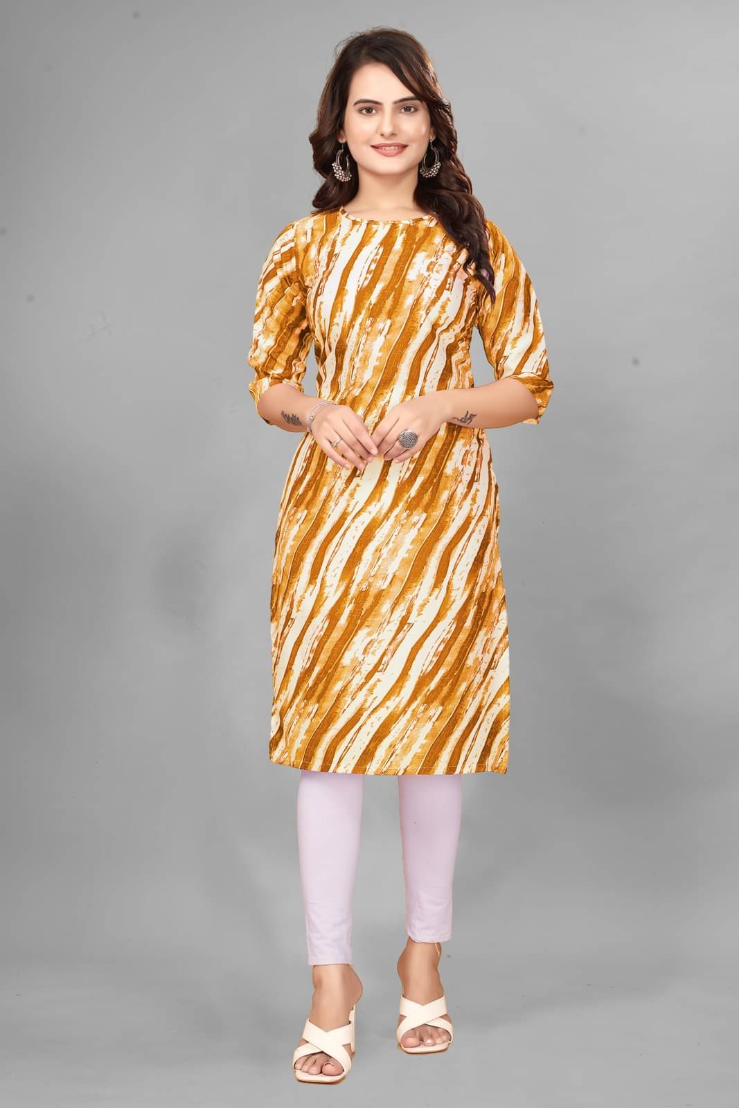     			KHODAL KRUPA CRETION Crepe Printed Straight Women's Kurti - Yellow ( Pack of 1 )