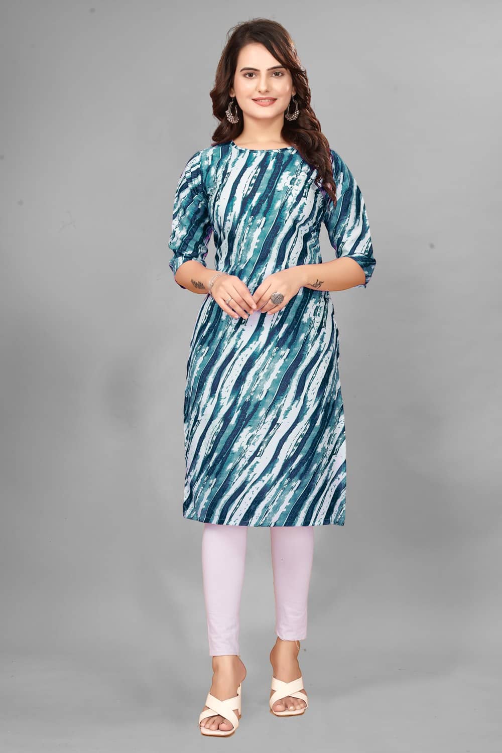 KHODAL KRUPA CRETION Crepe Printed Straight Women's Kurti - Navy Blue ( Pack of 1 ) - Kurtis, Tunics | Buy online on ZillyBuy