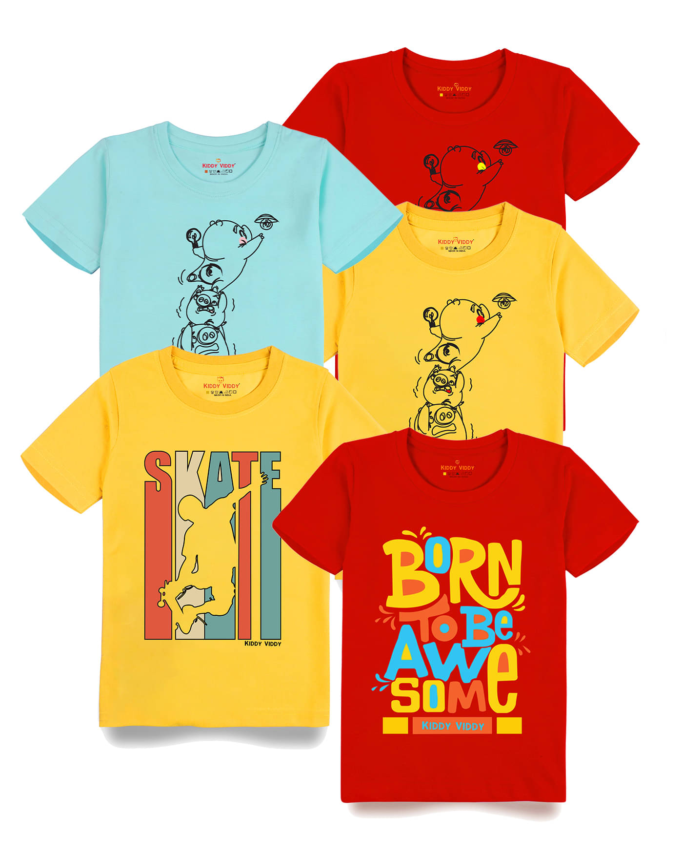     			KIDDY VIDDY Pack of 4 Boys Cotton T-Shirt ( Aqua )
