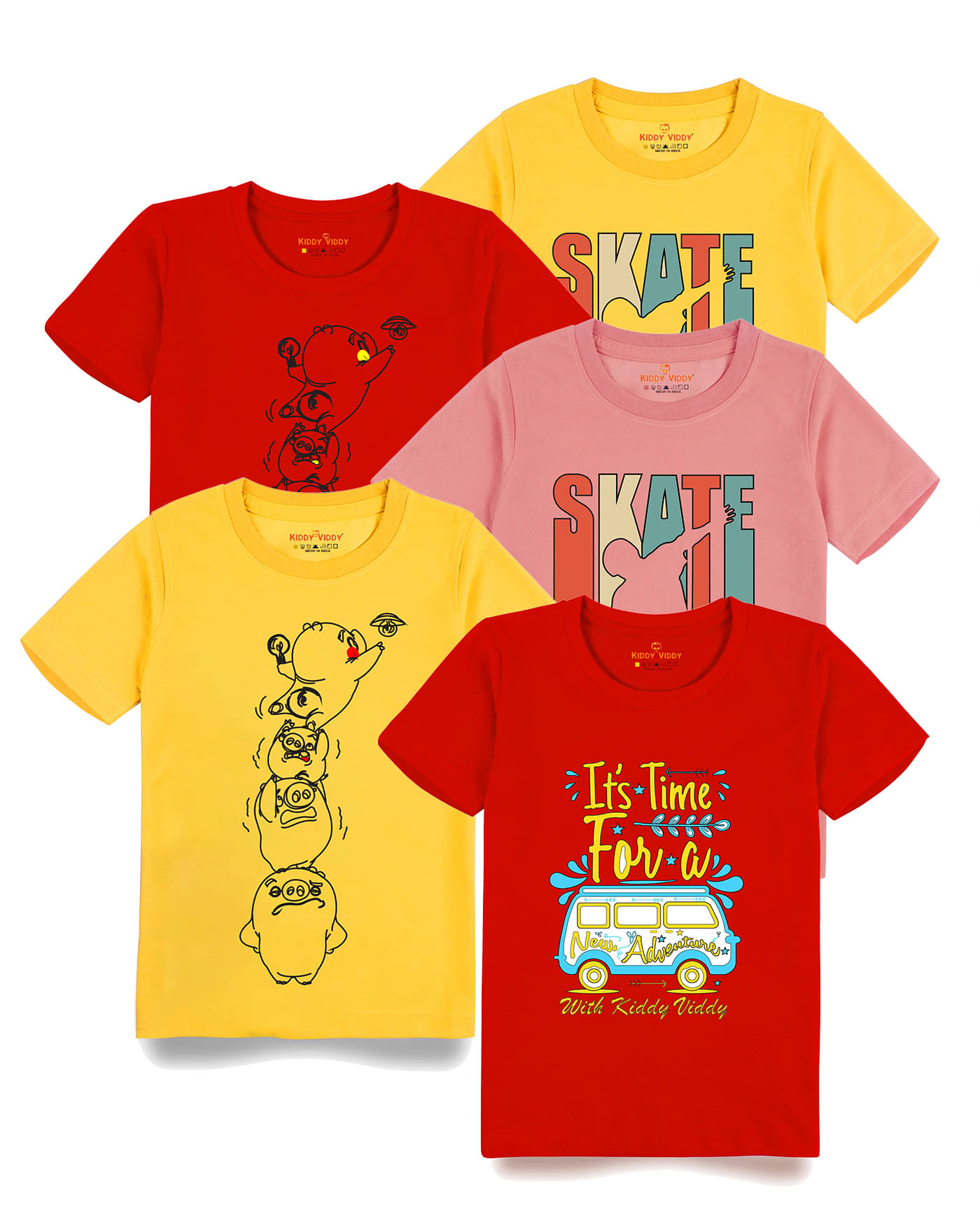     			KIDDY VIDDY Pack of 3 Boys Cotton T-Shirt ( Yellow )