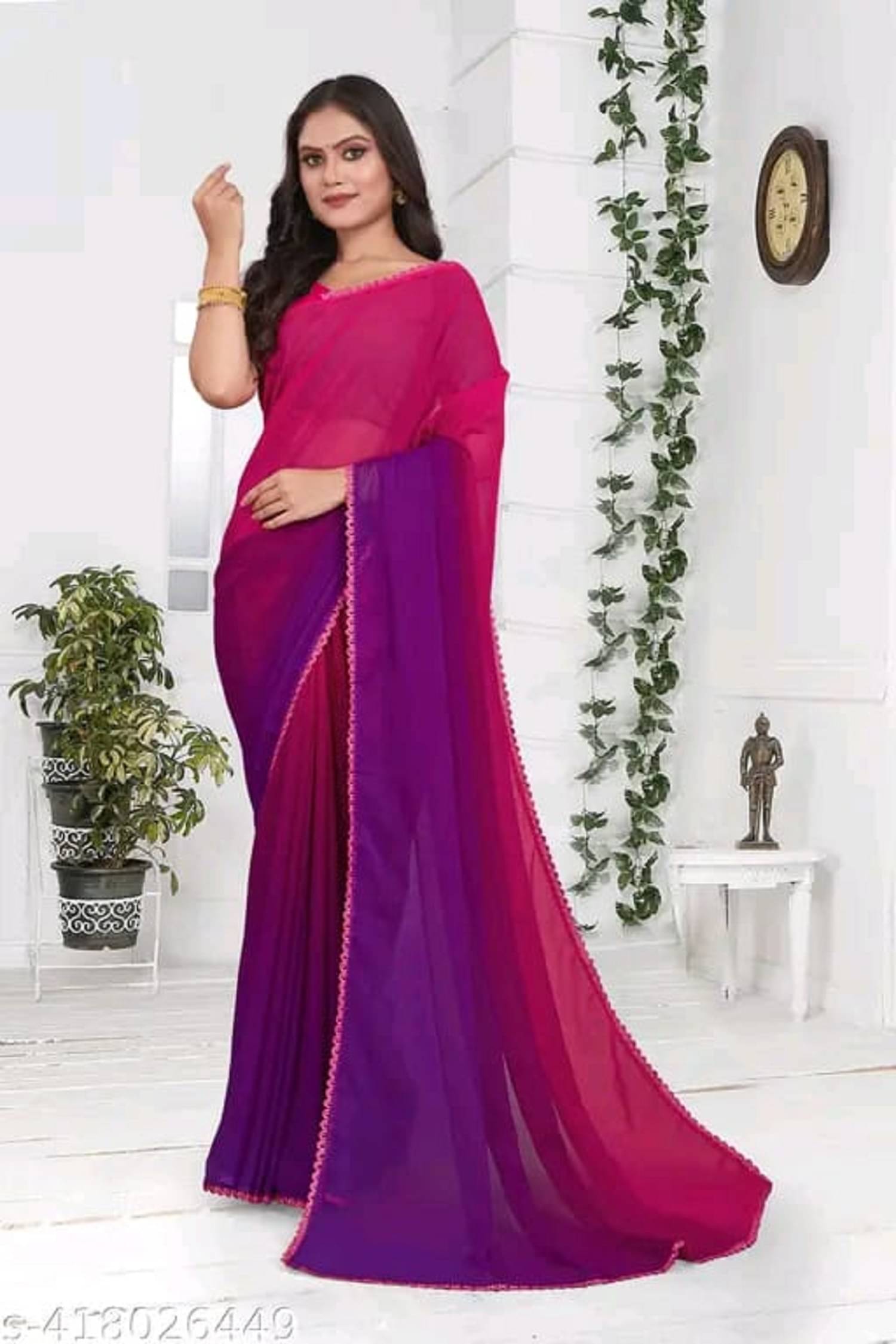 Kalpana Creation Georgette Solid Saree With Unstitched Blouse Piece ( Wine ) Kalpana Creation Georgette Solid Saree With Unstitched Blouse Piece ( Wine )