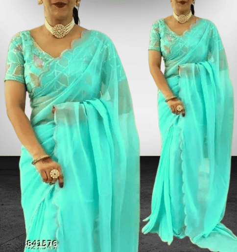     			Kalpana Creation Georgette Solid Saree With Unstitched Blouse Piece ( Multicolor )