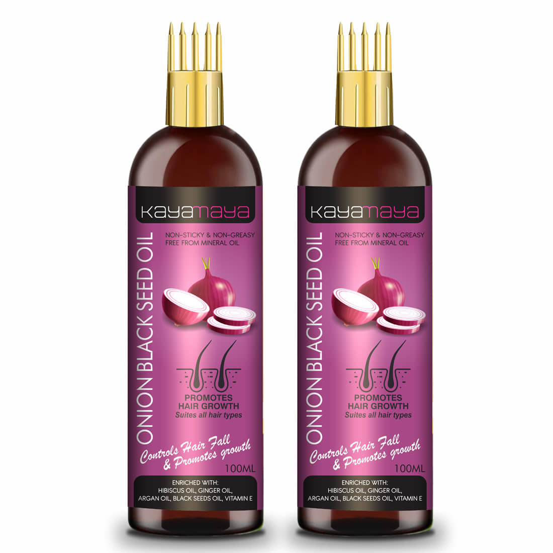 Onion Black Seed Hair Oil - WITH COMB APPLICATOR - Controls Hair Fall