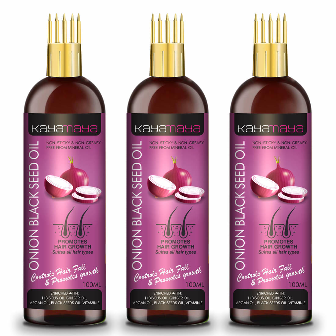     			Onion Black Seed Hair Oil - Controls Hair Fall - NO Mineral Oil, Silicones & Synthetic Fragrance