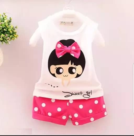 MUSNAH GARMENTS Pack of 1 Girls Cotton Blend Top With Shorts ( White )