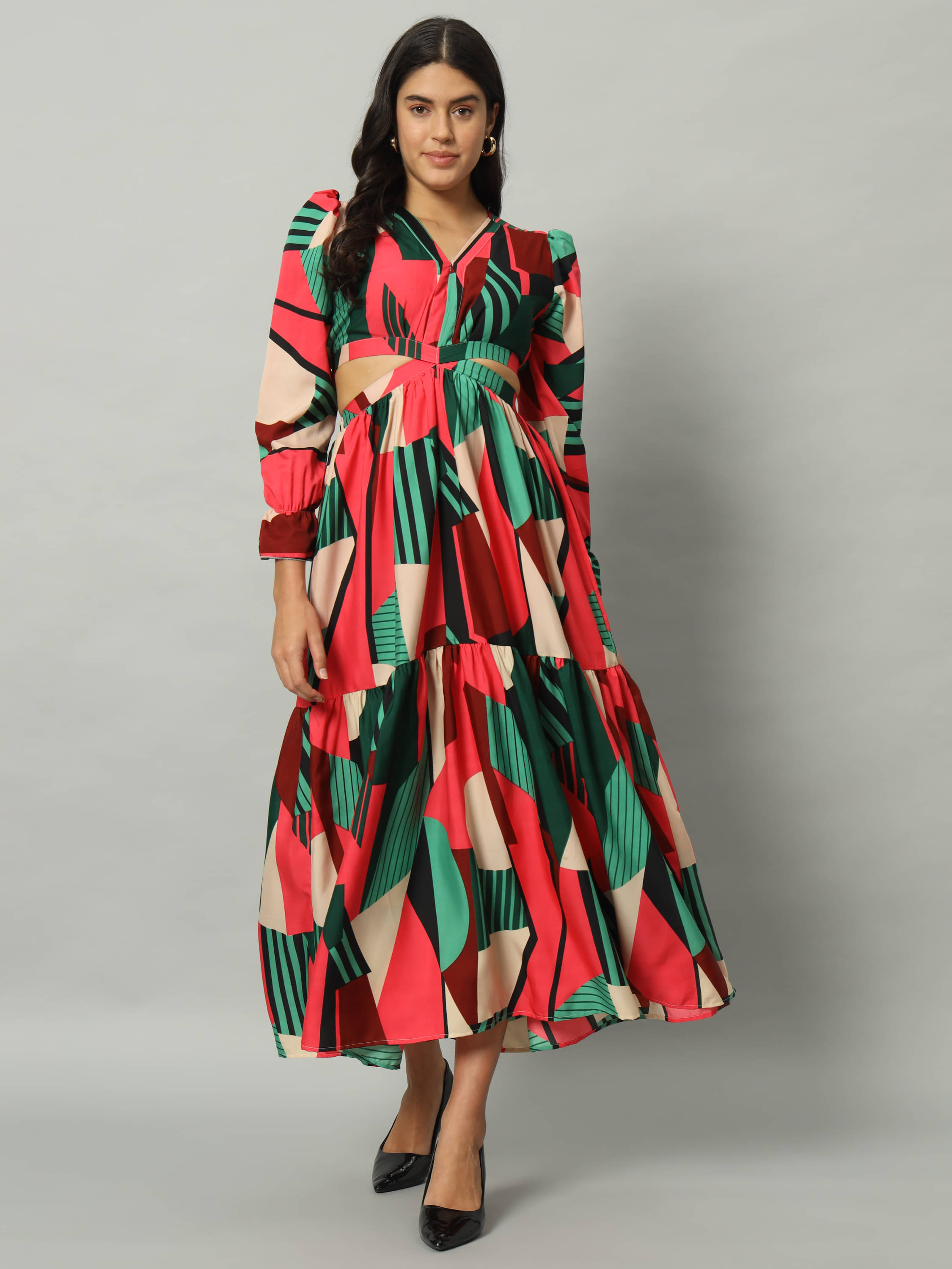 OTABU Women Rayon Solid Cut Out Dress ( Red )     			OTABU Women Rayon Solid Cut Out Dress ( Red )
