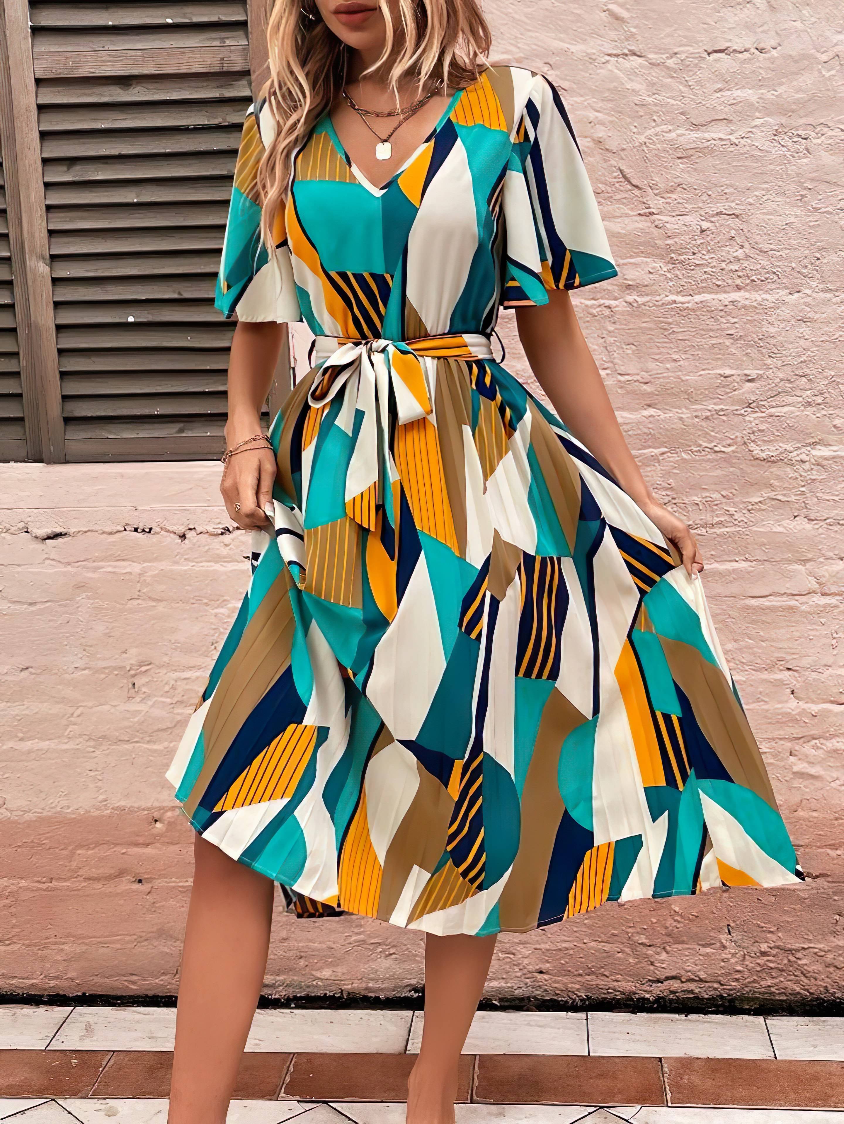 OTABU Women Rayon Printed Fit & Flare Dress ( Yellow ) OTABU Women Rayon Printed Fit & Flare Dress ( Yellow )