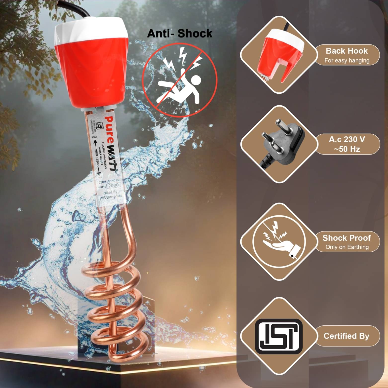     			Pure Watt Red 2000W Copper Immersion Rod